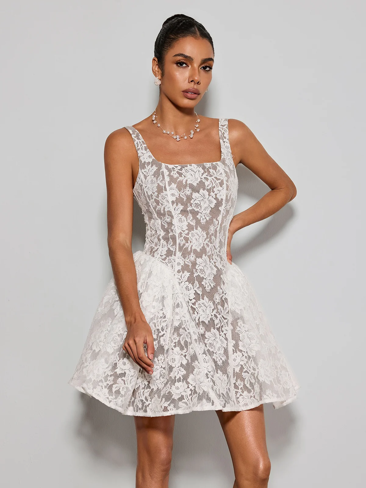Brendorel Sleeveless Lace Floral Mini Dress - Image 4