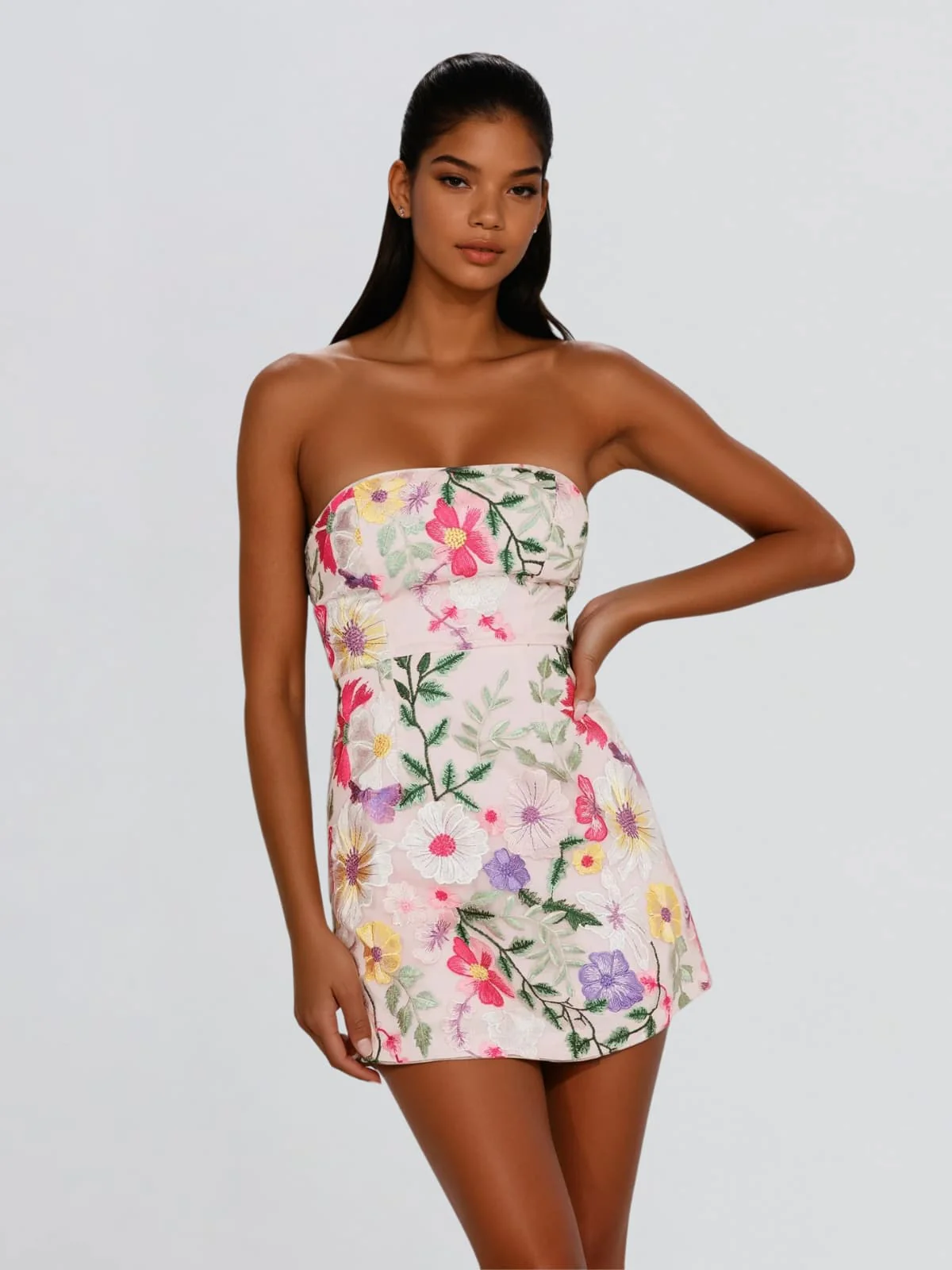 Brixora Strapless Flower Mini Dress