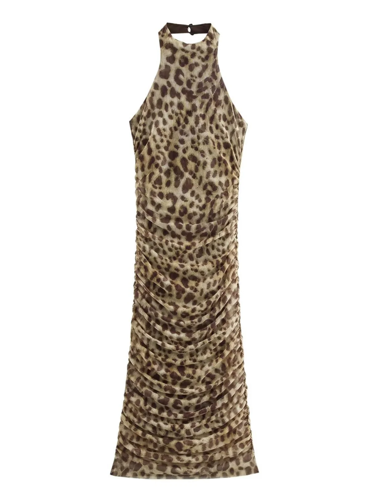 Brynthar Backless Leopard Ruched Midi Dress - Image 7