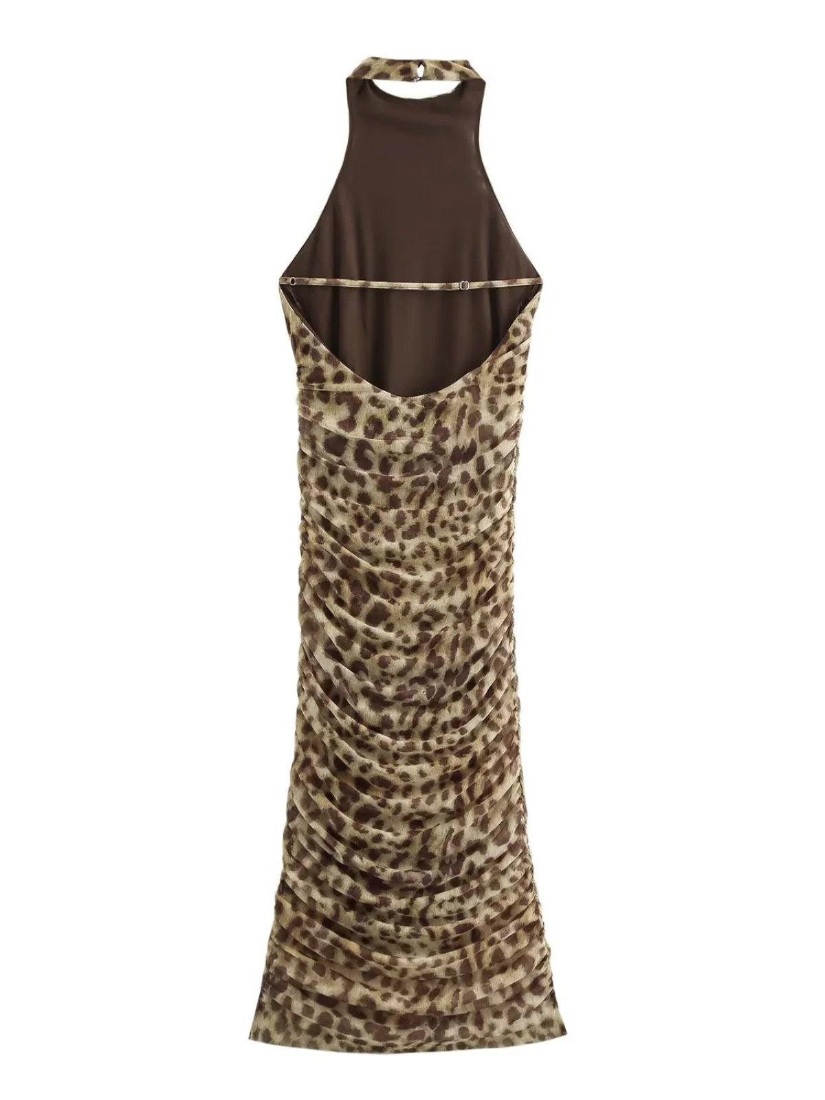 Brynthar Backless Leopard Ruched Midi Dress - Image 8