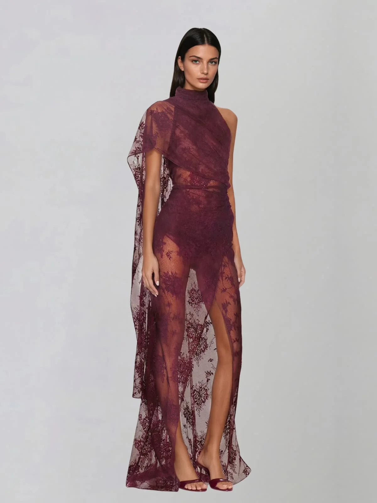 Caedrix High Neck Lace Split Maxi Dress - Image 2