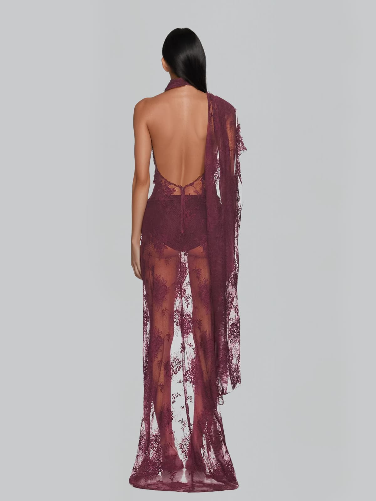 Caedrix High Neck Lace Split Maxi Dress - Image 4