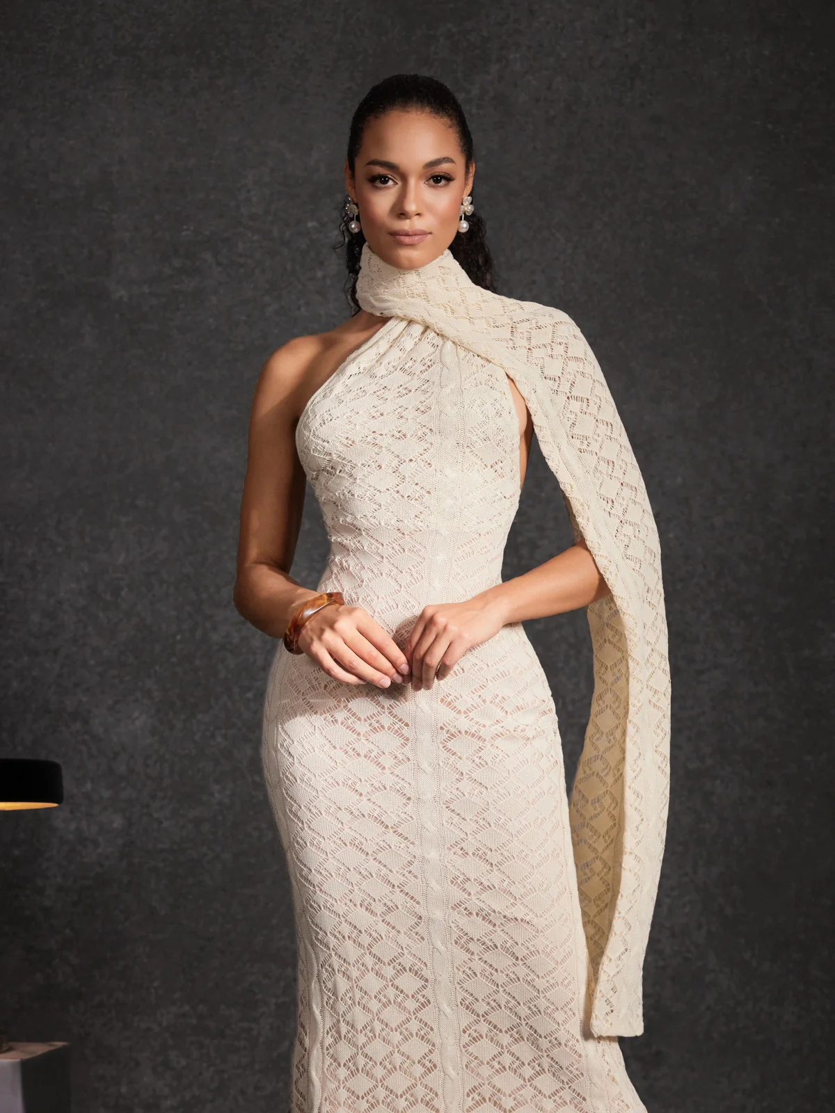 Calore Backless Shawl Cutout Maxi Dress In Apricot - Image 5