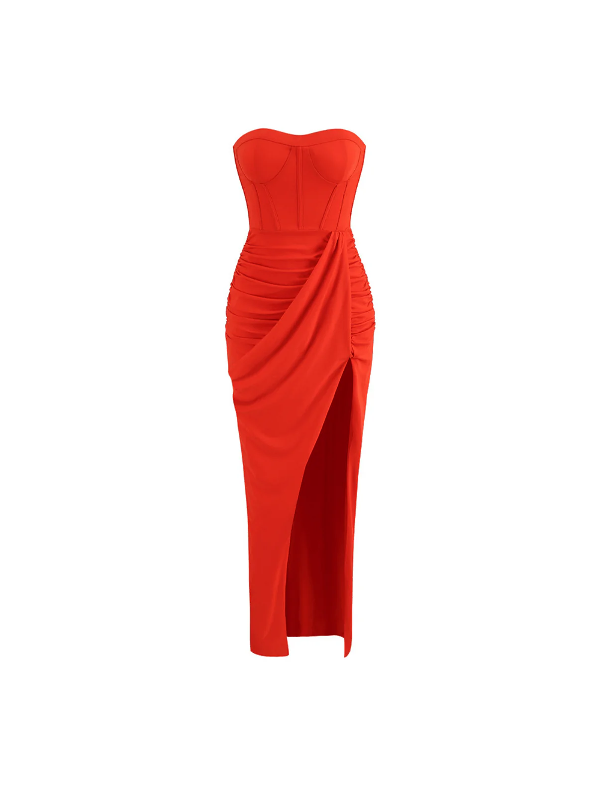 Carew Strapless Ruched Dress In Red - Image 7