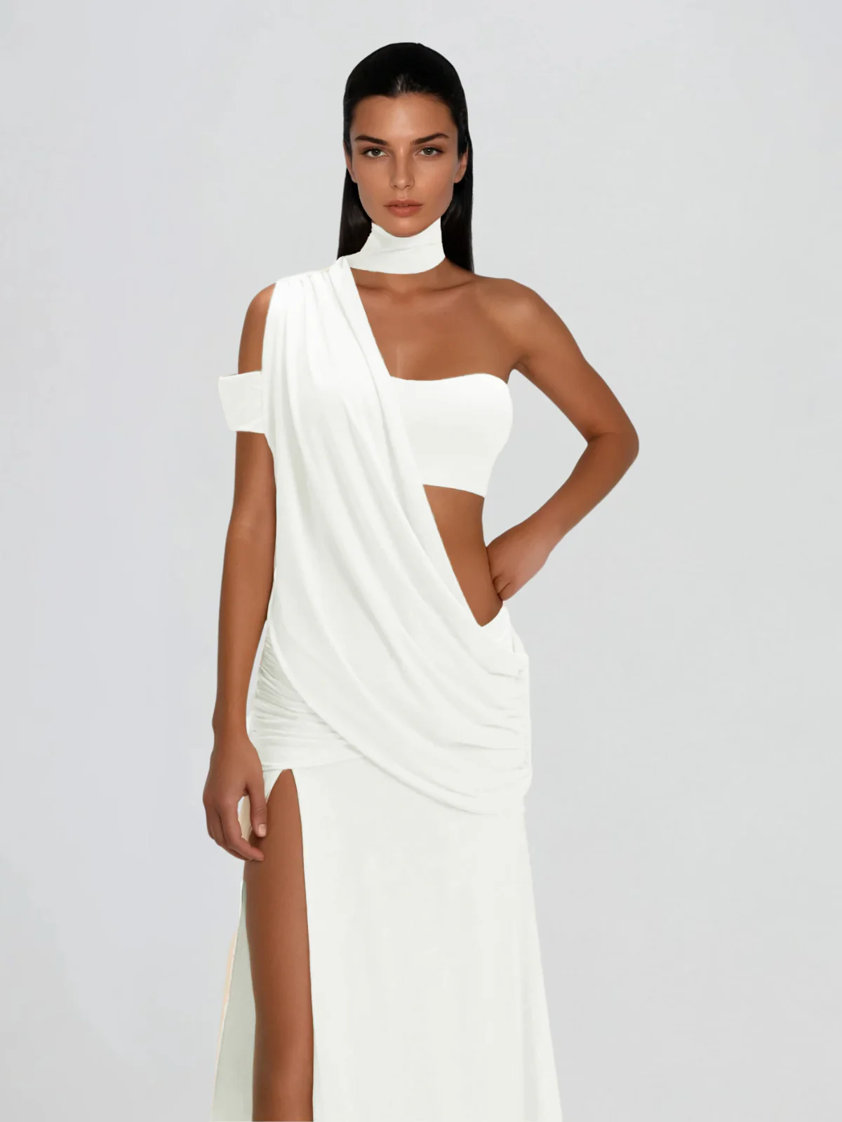 Catenanex Halterneck Draped Split Maxi Dress - Image 3