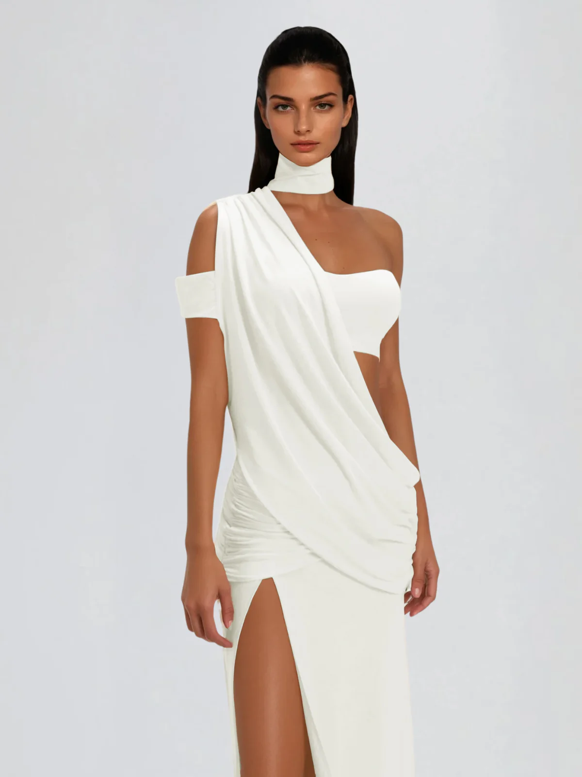 Catenanex Halterneck Draped Split Maxi Dress - Image 4