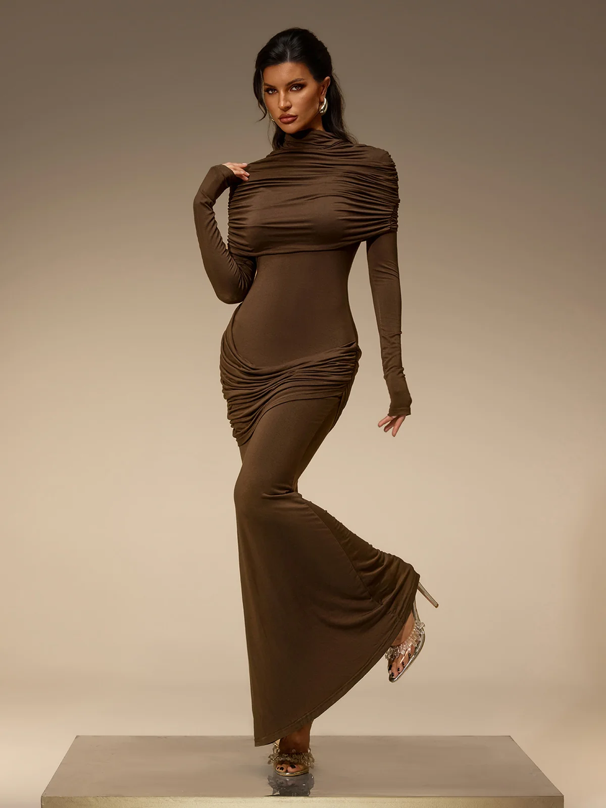 Cavero Cape Ruched Maxi Dress