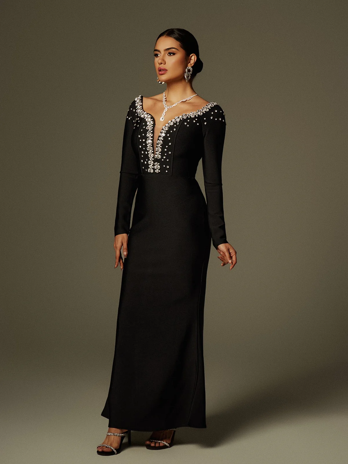 Cayla V Neck Rhinestone Bandage Maxi Dress - Image 5