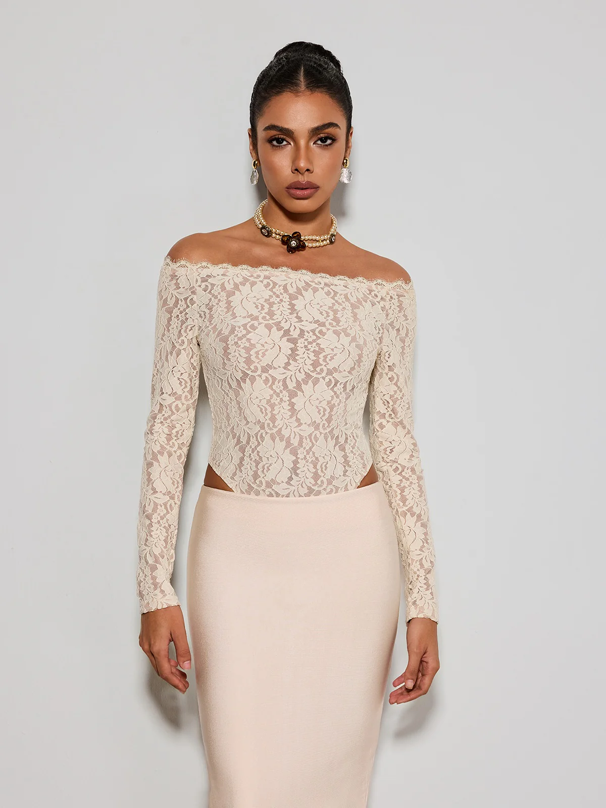 Caylen Off Shoulder Lace Bodysuit