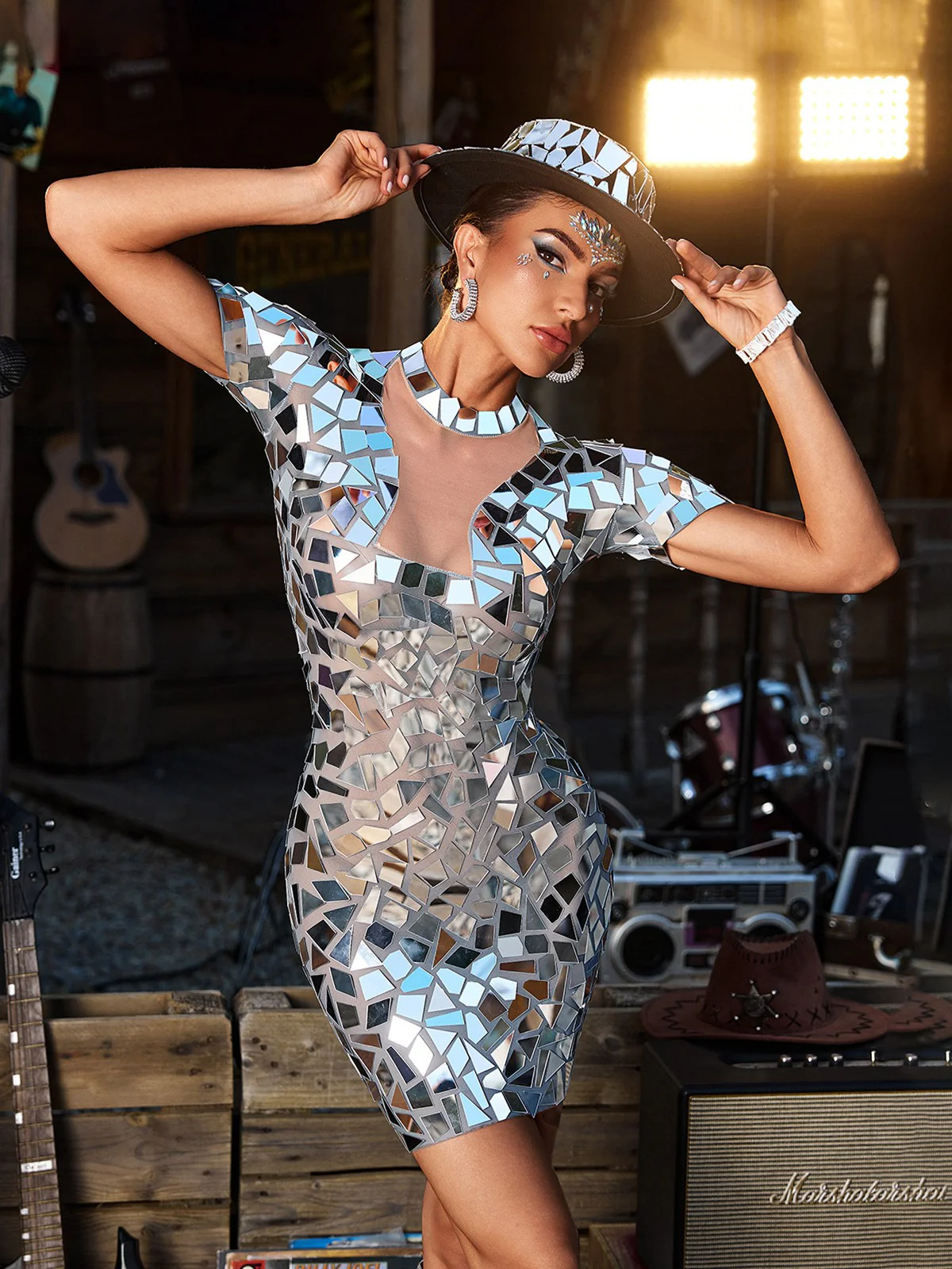 Cazmir Acrylic Mesh Mini Dress - Image 2