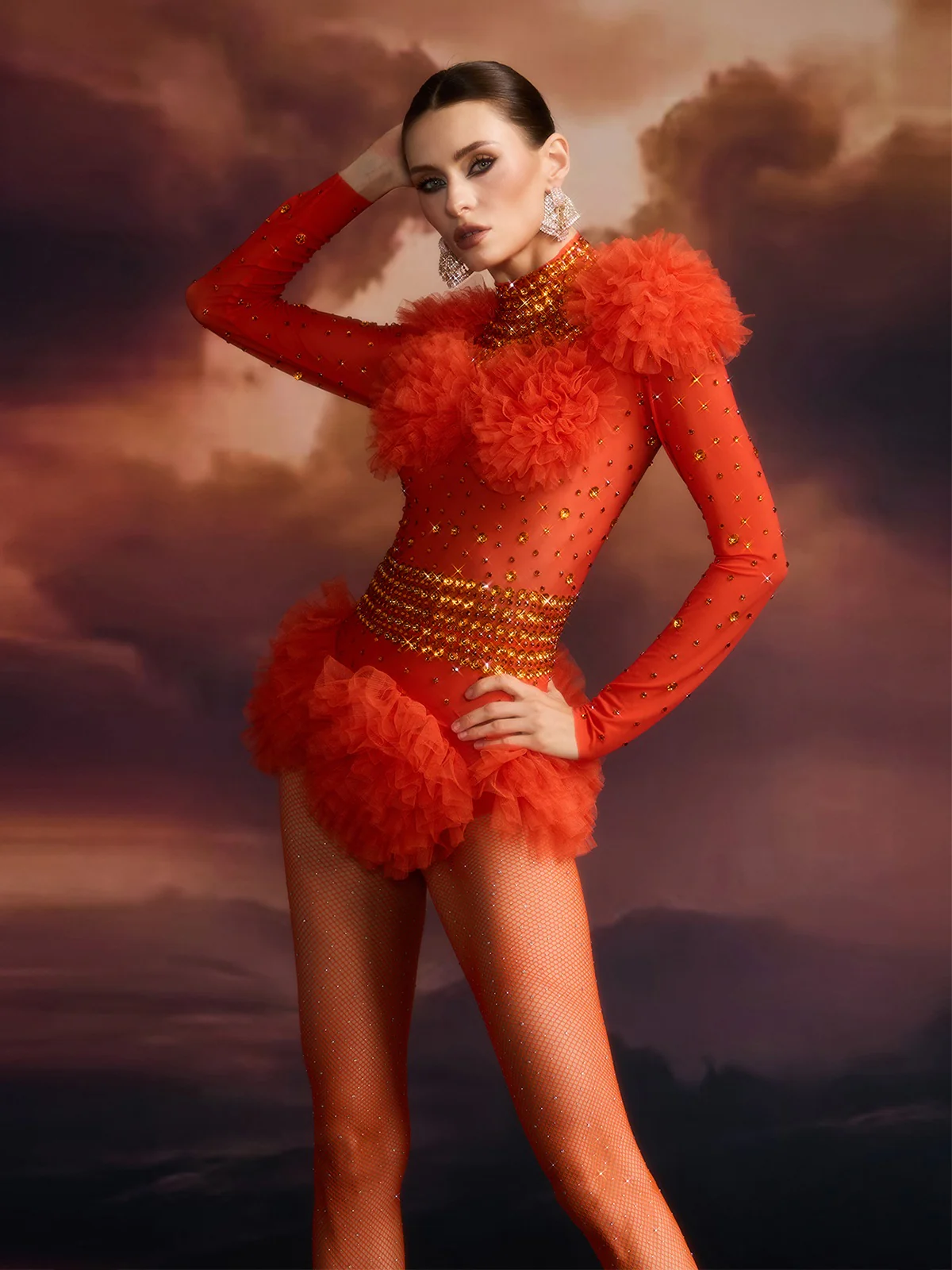 Cesca Crystal Tulle Mesh Bodysuit - Image 3
