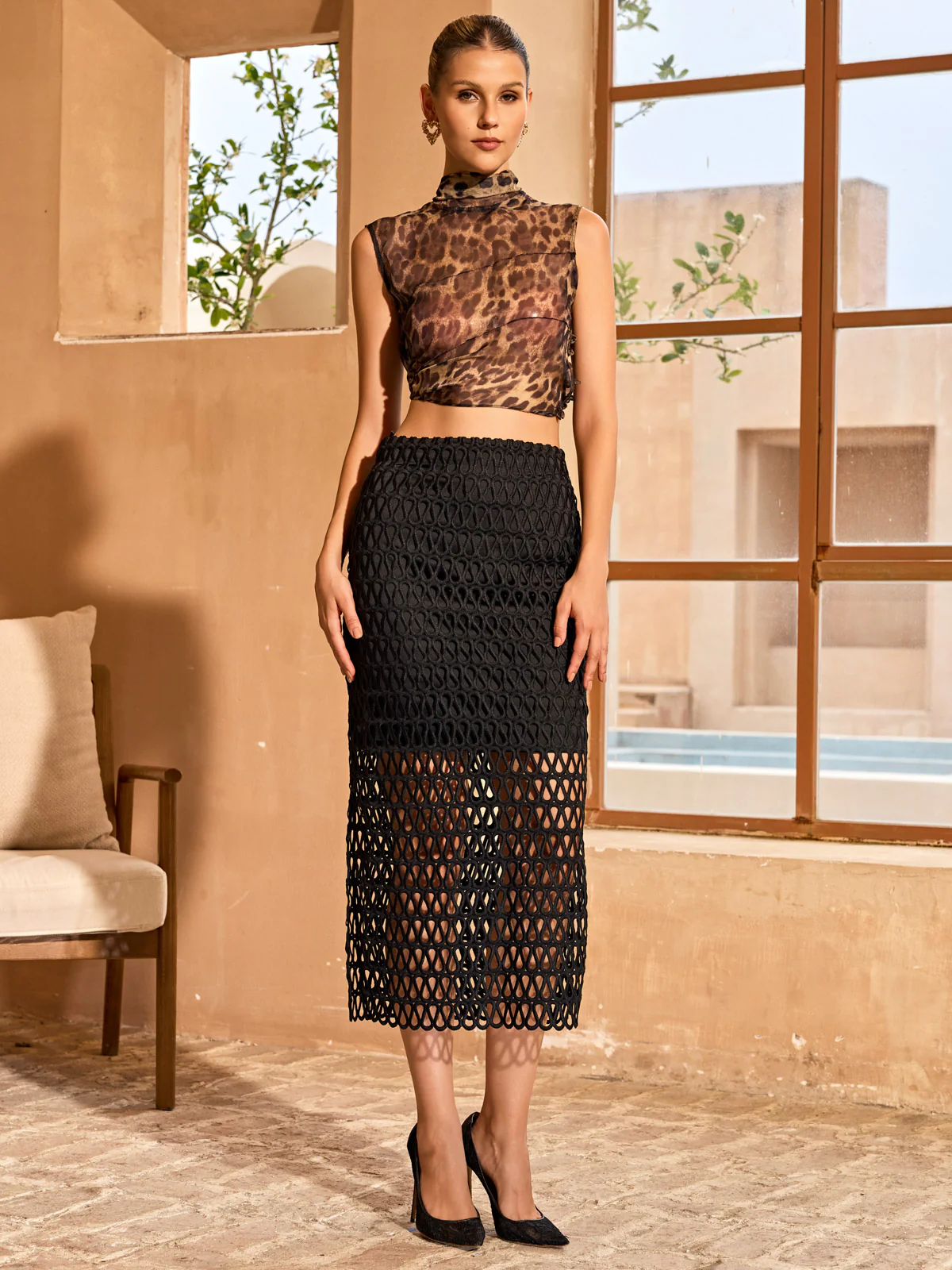 Cevra High Neck Leopard Top - Image 3