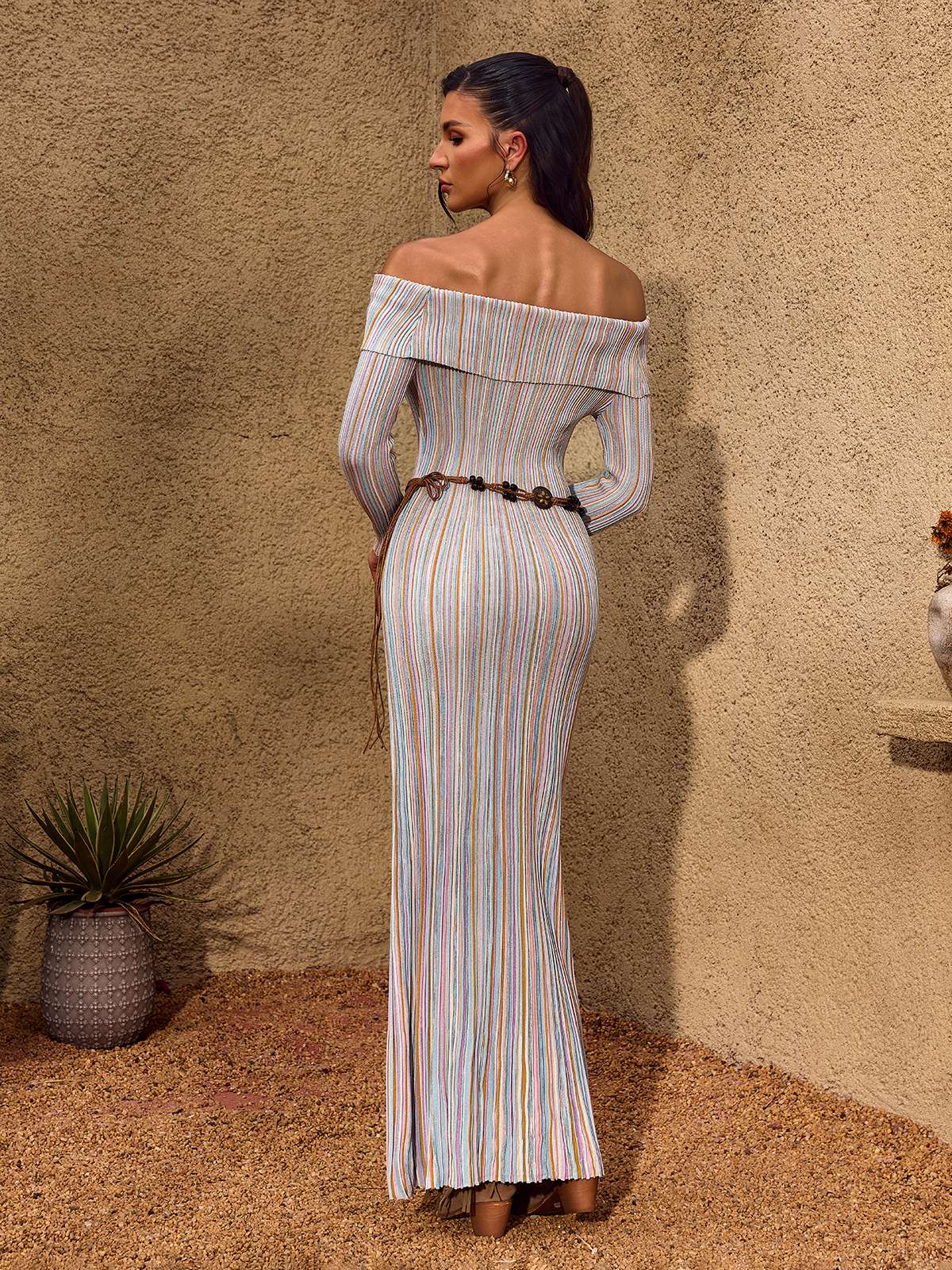 Chariel Off Shoulder Stripe Knit Maxi Dress - Image 6