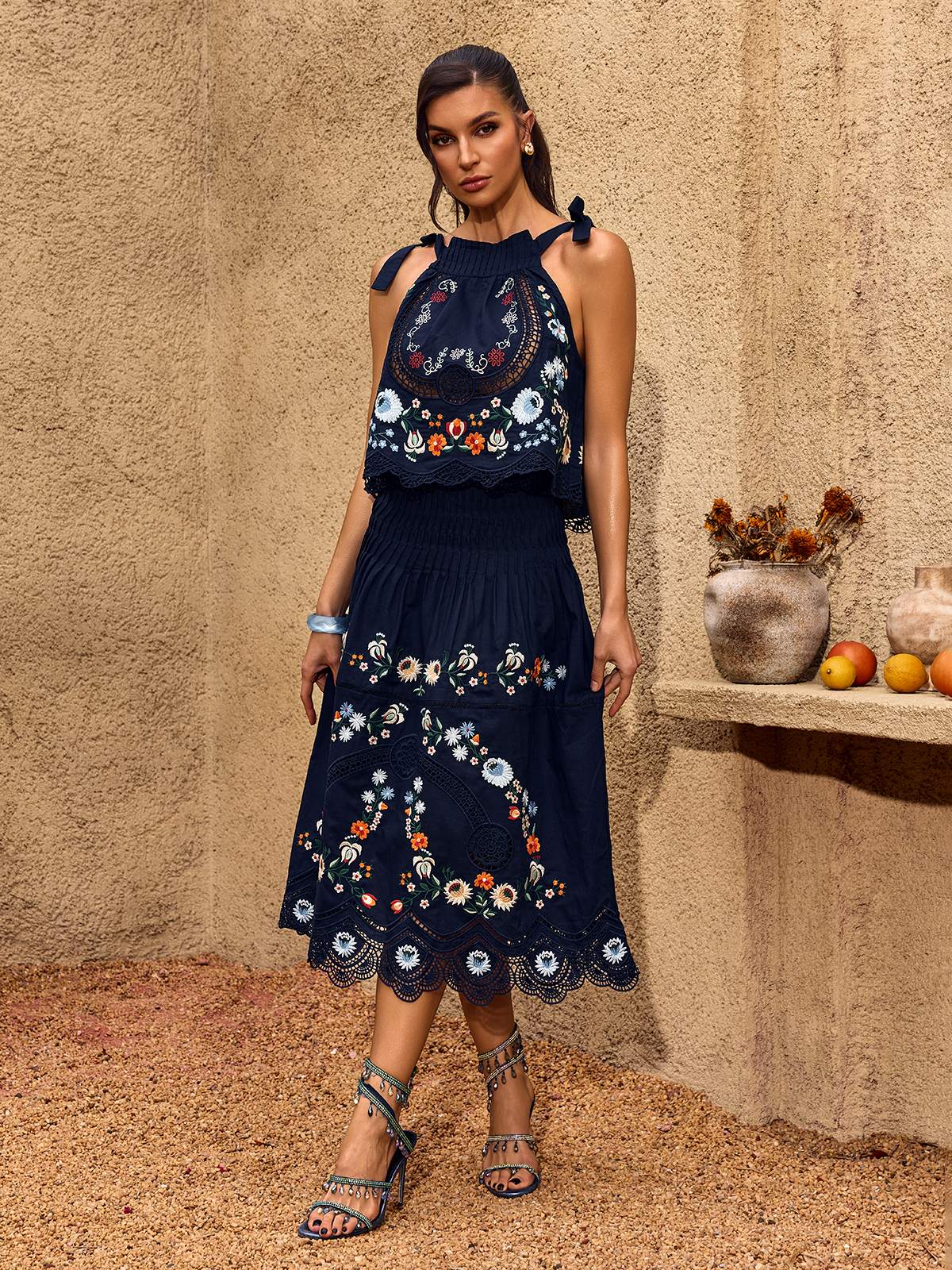 Chelle Embroidered Ruched Skirt Set - Image 4