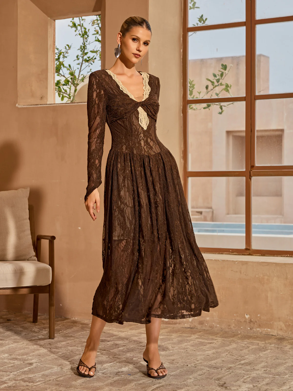 Cherida V Neck Lace Midi Dress - Image 4