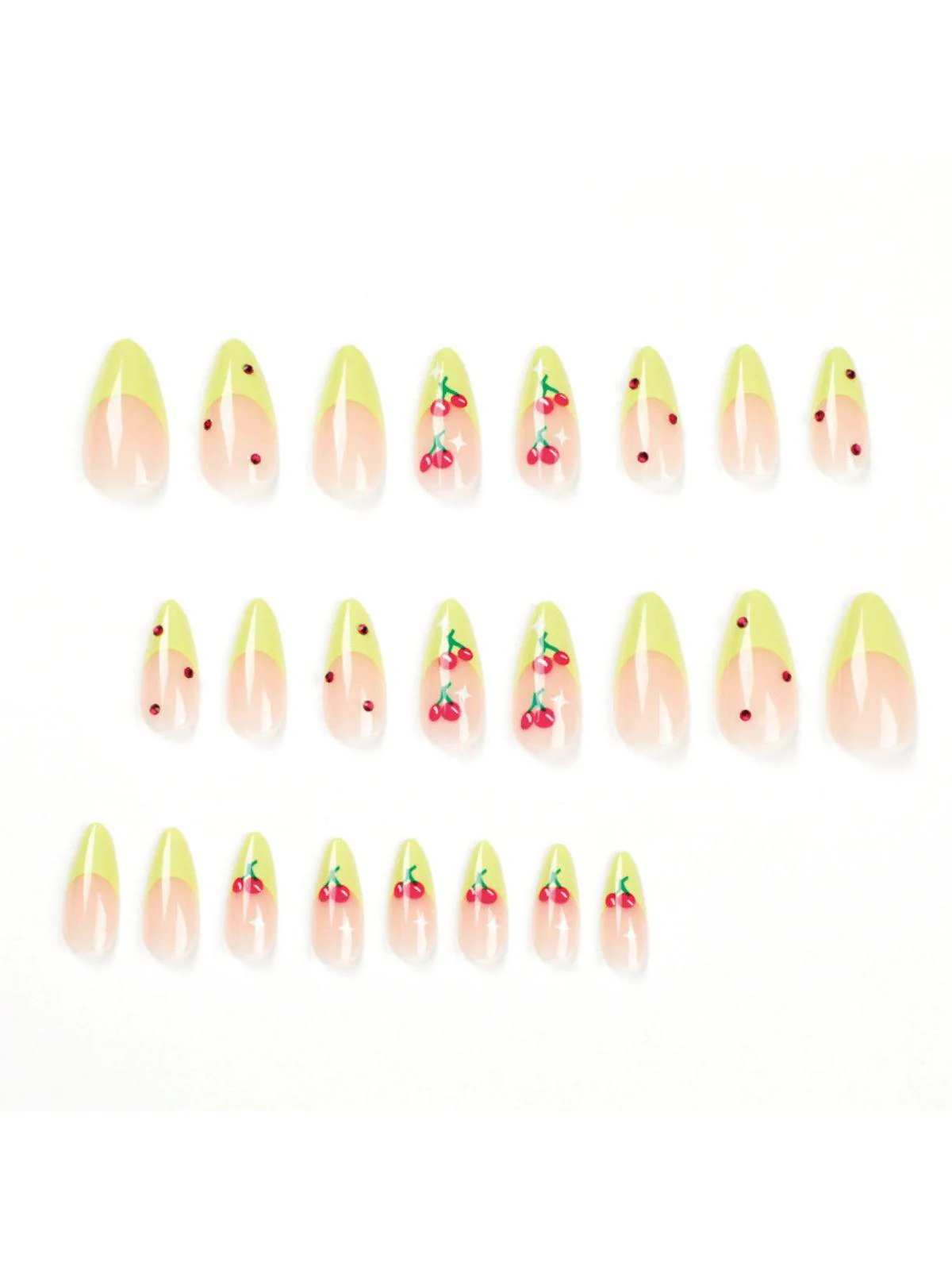 Cherry French Green Edge Press On Nails - Image 3