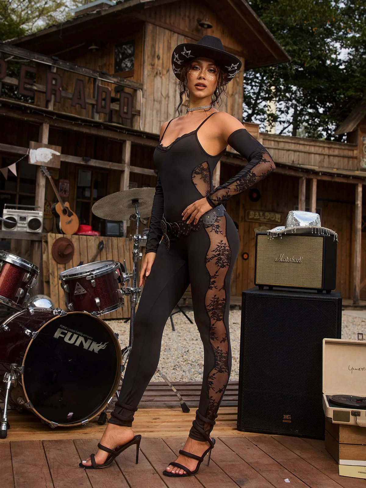 Chizuko Spaghetti Lace Jumpsuit With Gloves - Image 2