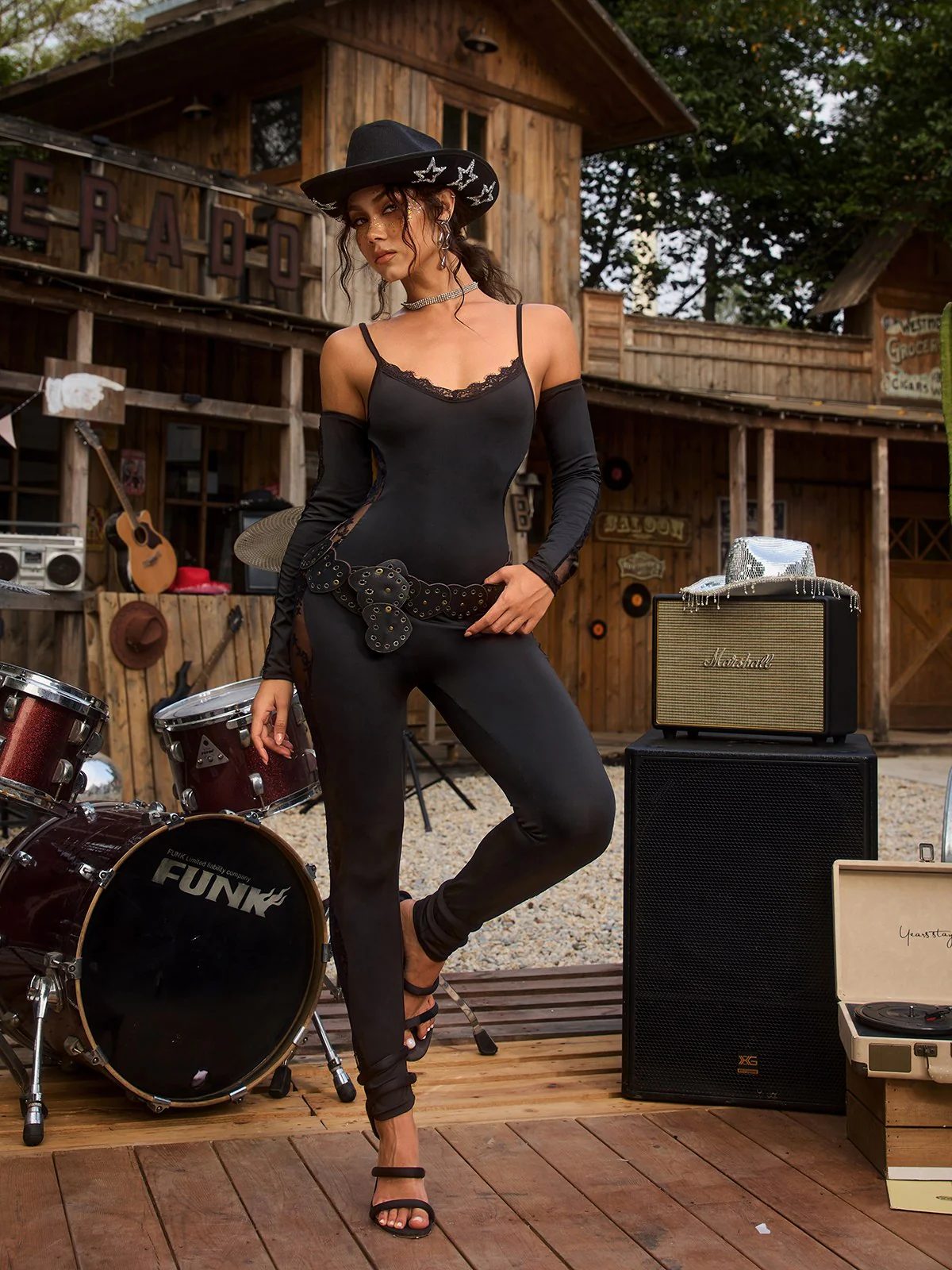 Chizuko Spaghetti Lace Jumpsuit With Gloves - Image 3