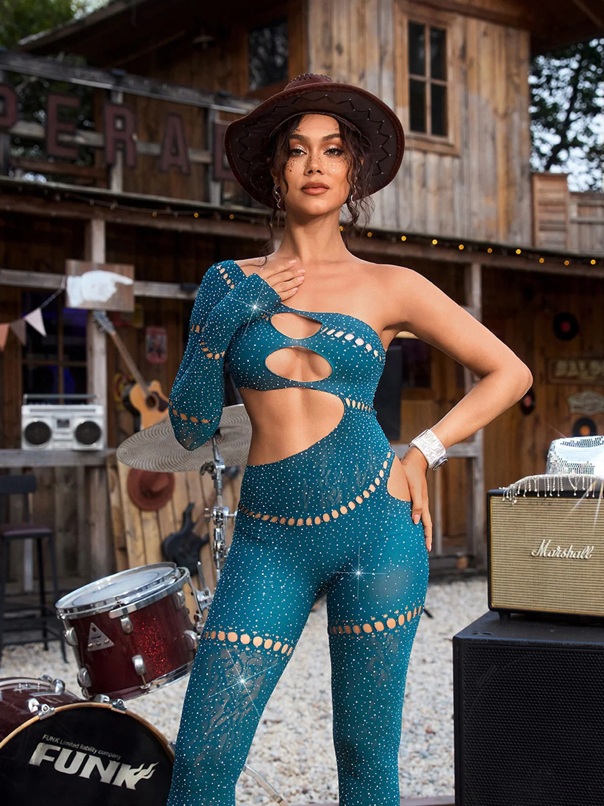 Cierra One Shoulder Cutout Jumpsuit In Teal - Image 4