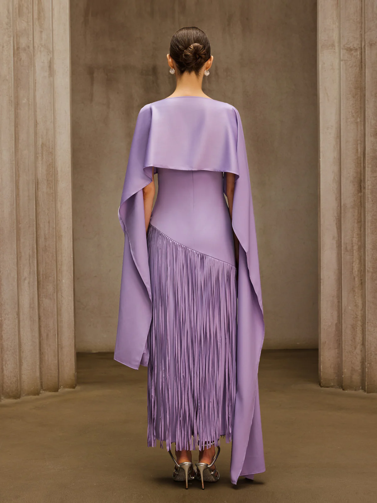 Cindara Shawl Fringe Maxi Dress In Purple - Image 6