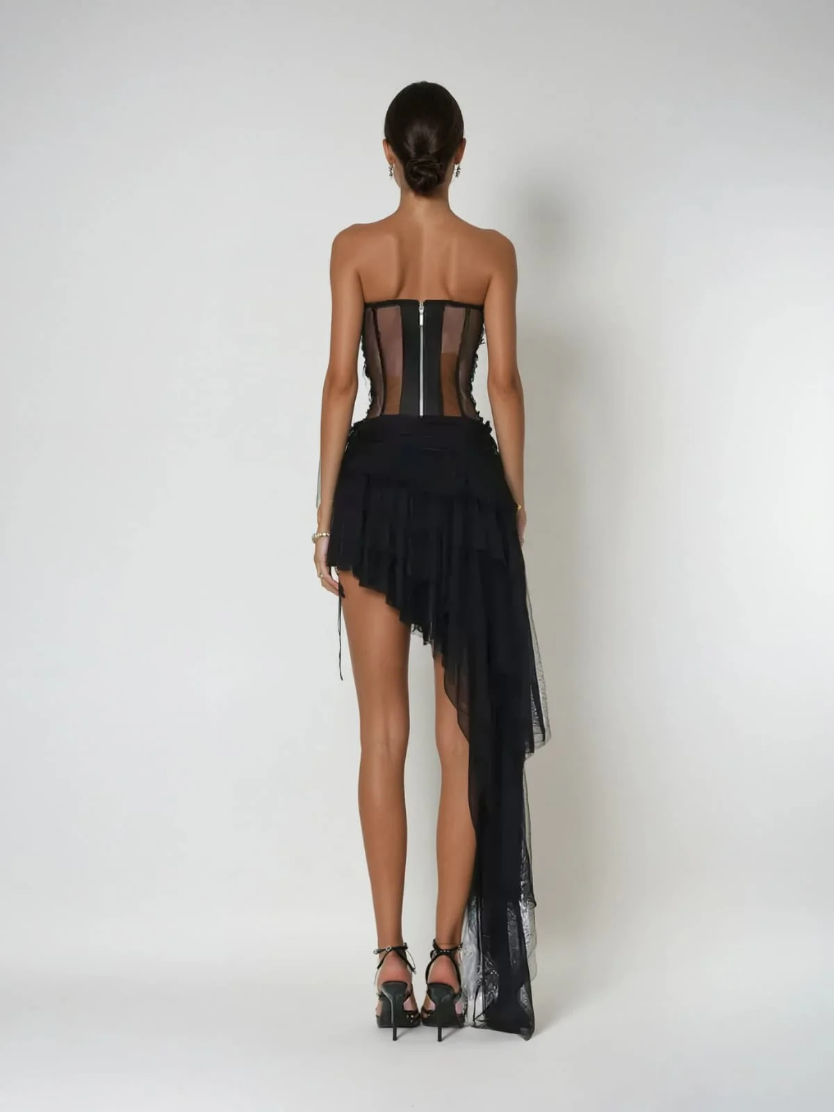 Cipher Strapless Lace Up Mesh Skirt Set - Image 3