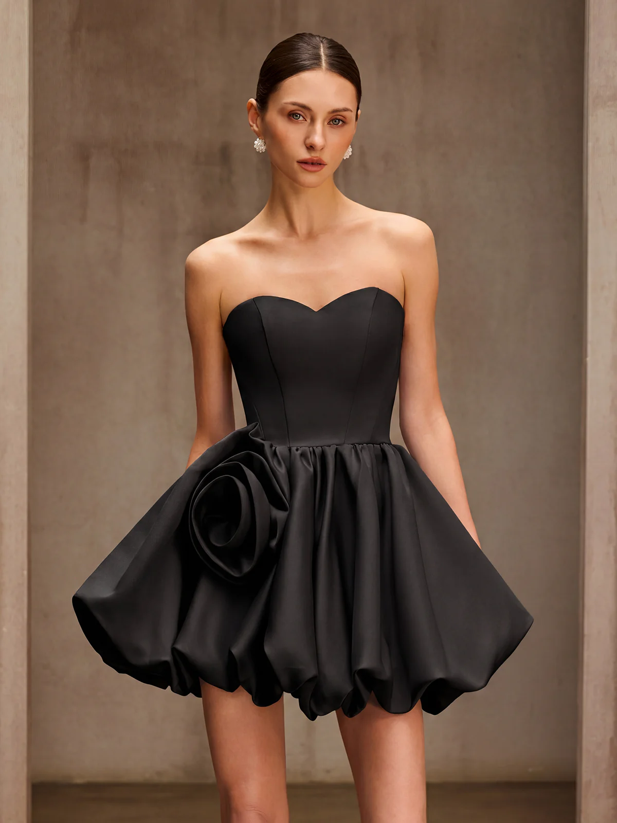 Clovia Strapless Flower Mini Dress In Black - Image 2