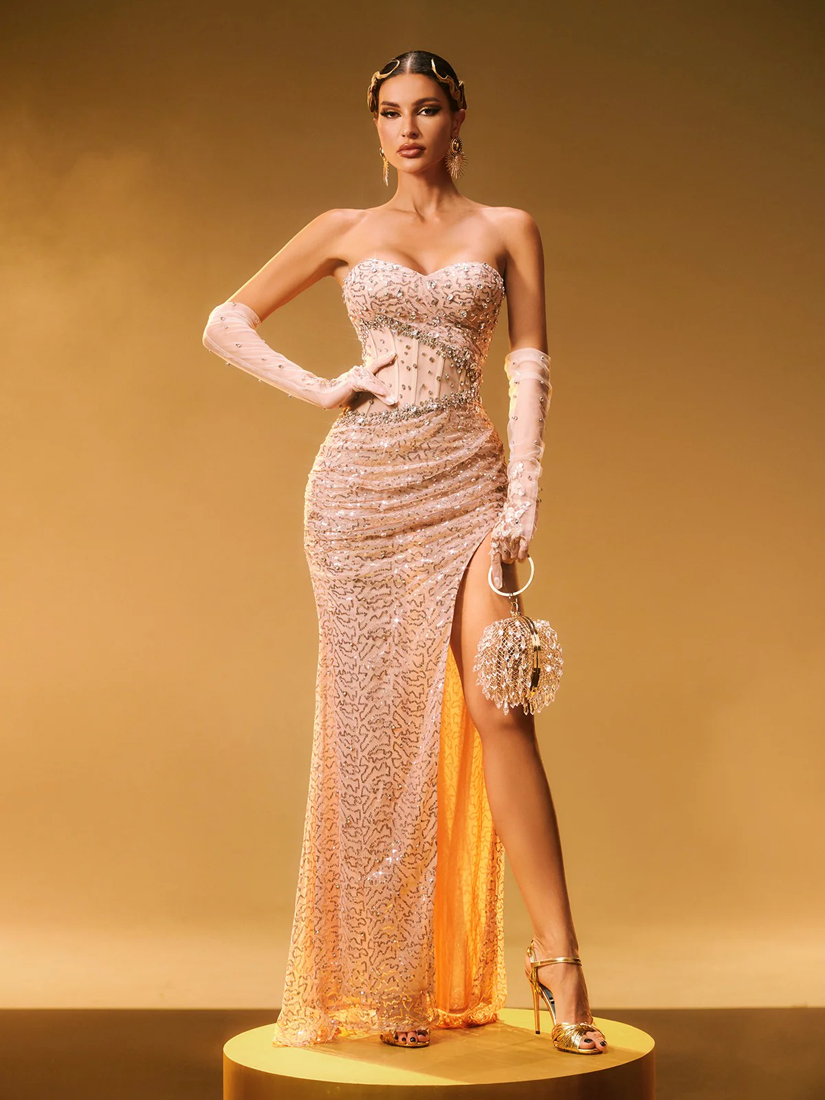 Coralyn Strapless Rhinestone Split Maxi Dress - Image 3