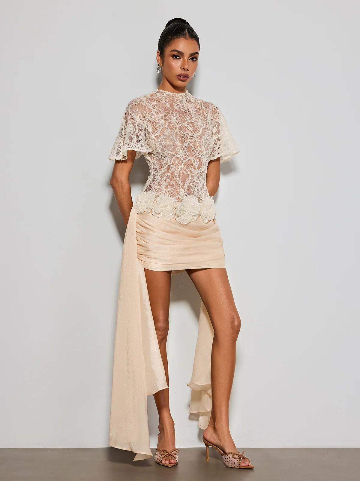 Corvik Flower Lace Ruched Mini Dress - Image 4