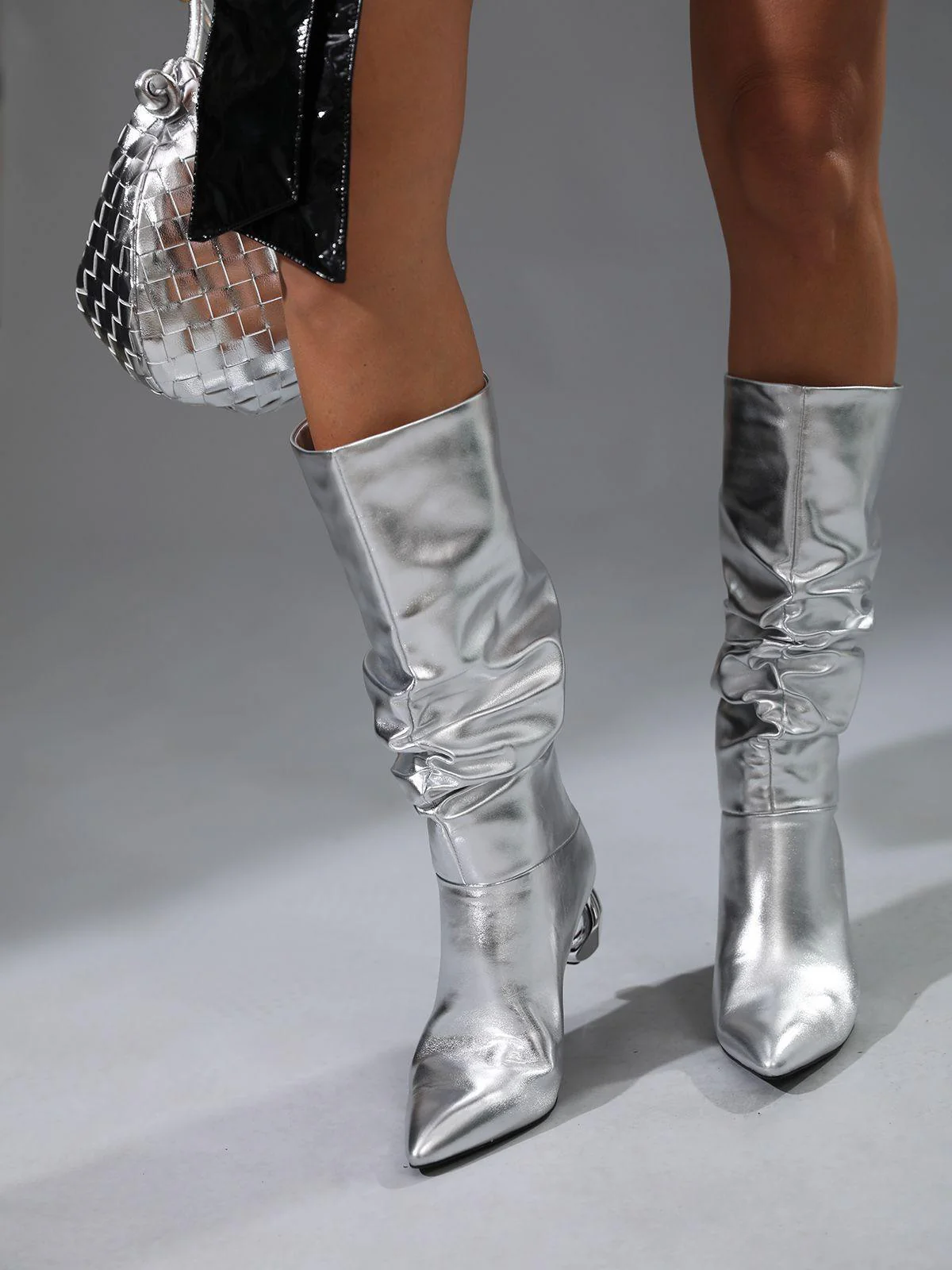 Courtney Leather Boots In Silver - Image 3
