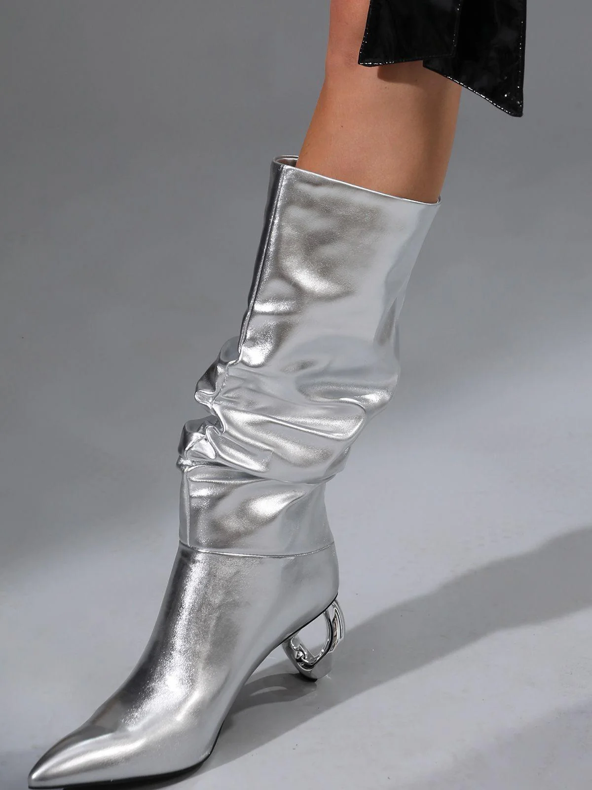 Courtney Leather Boots In Silver - Image 4
