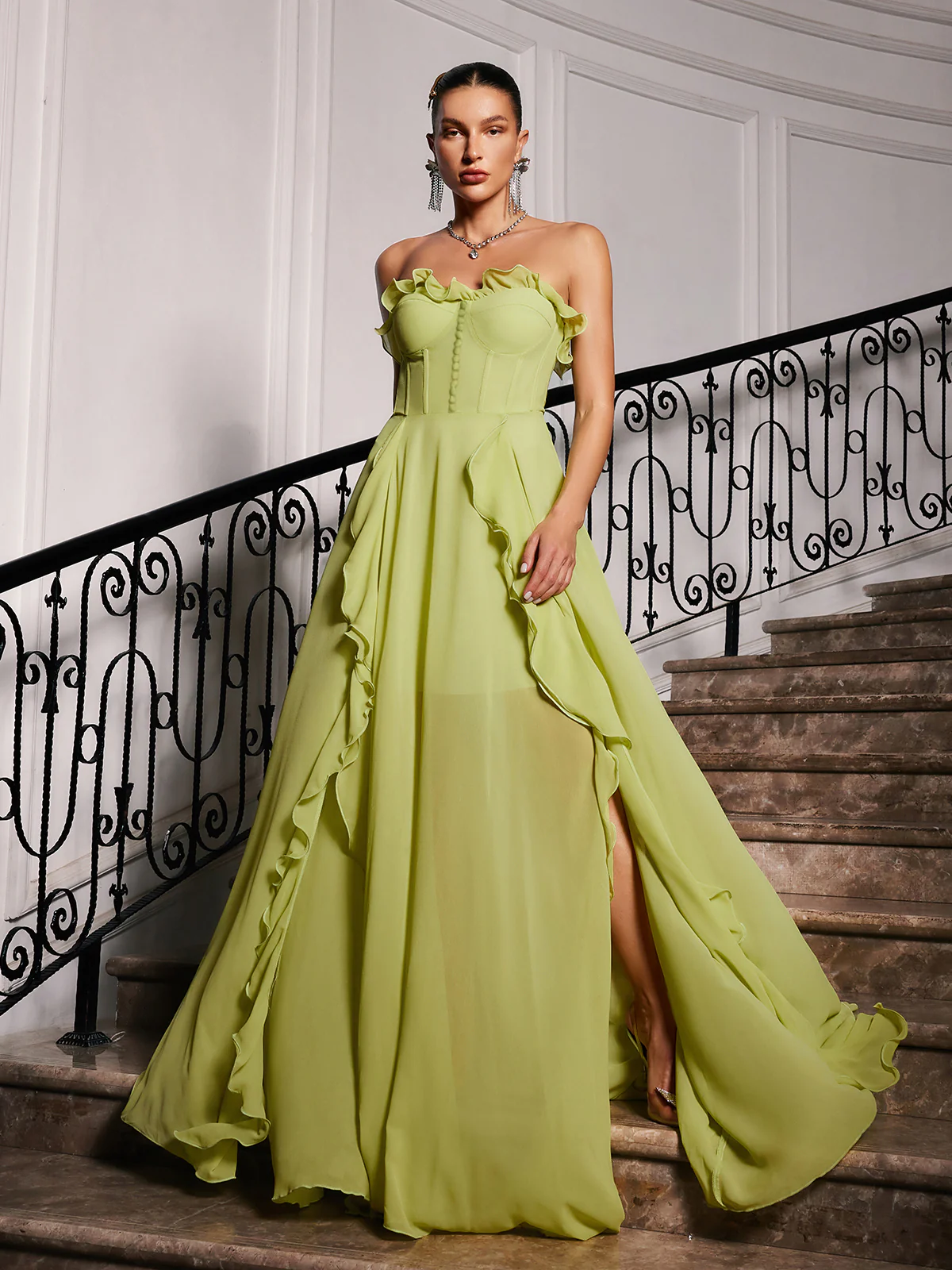 Craven Strapless Ruched Mesh Maxi Dress - Image 2