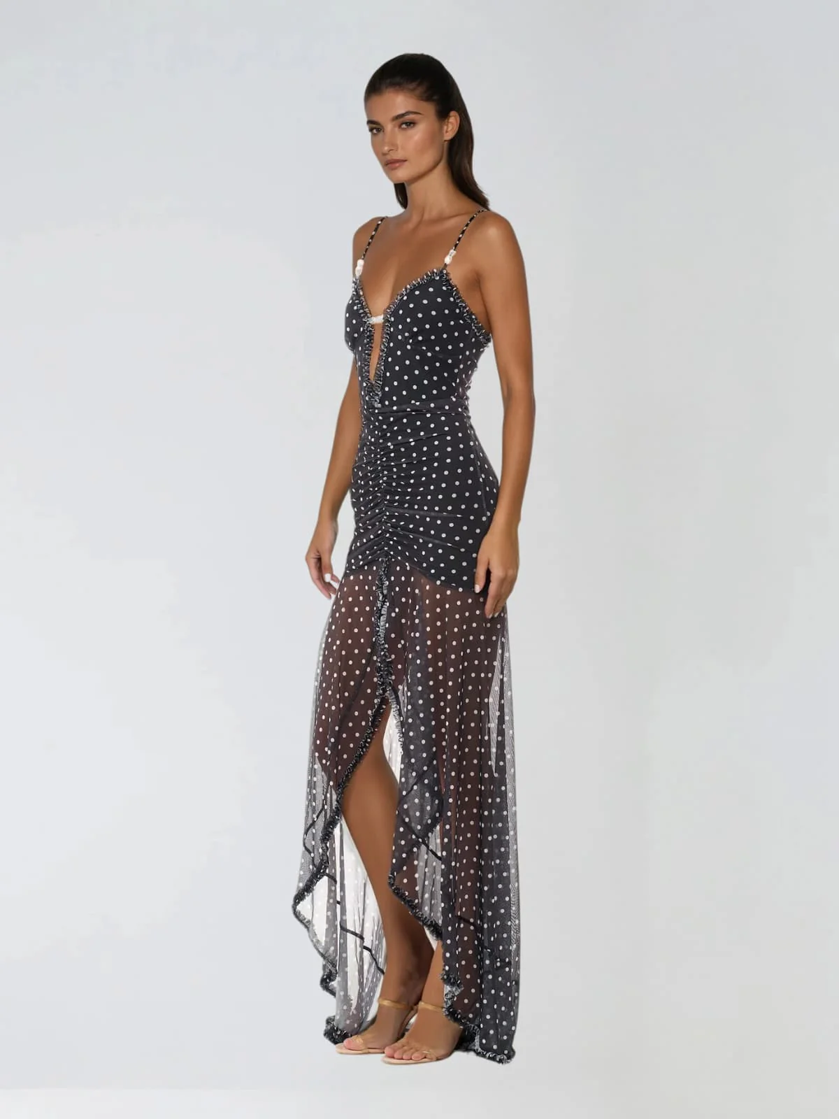 Cyalith Spaghetti Dot Split Maxi Dress - Image 2