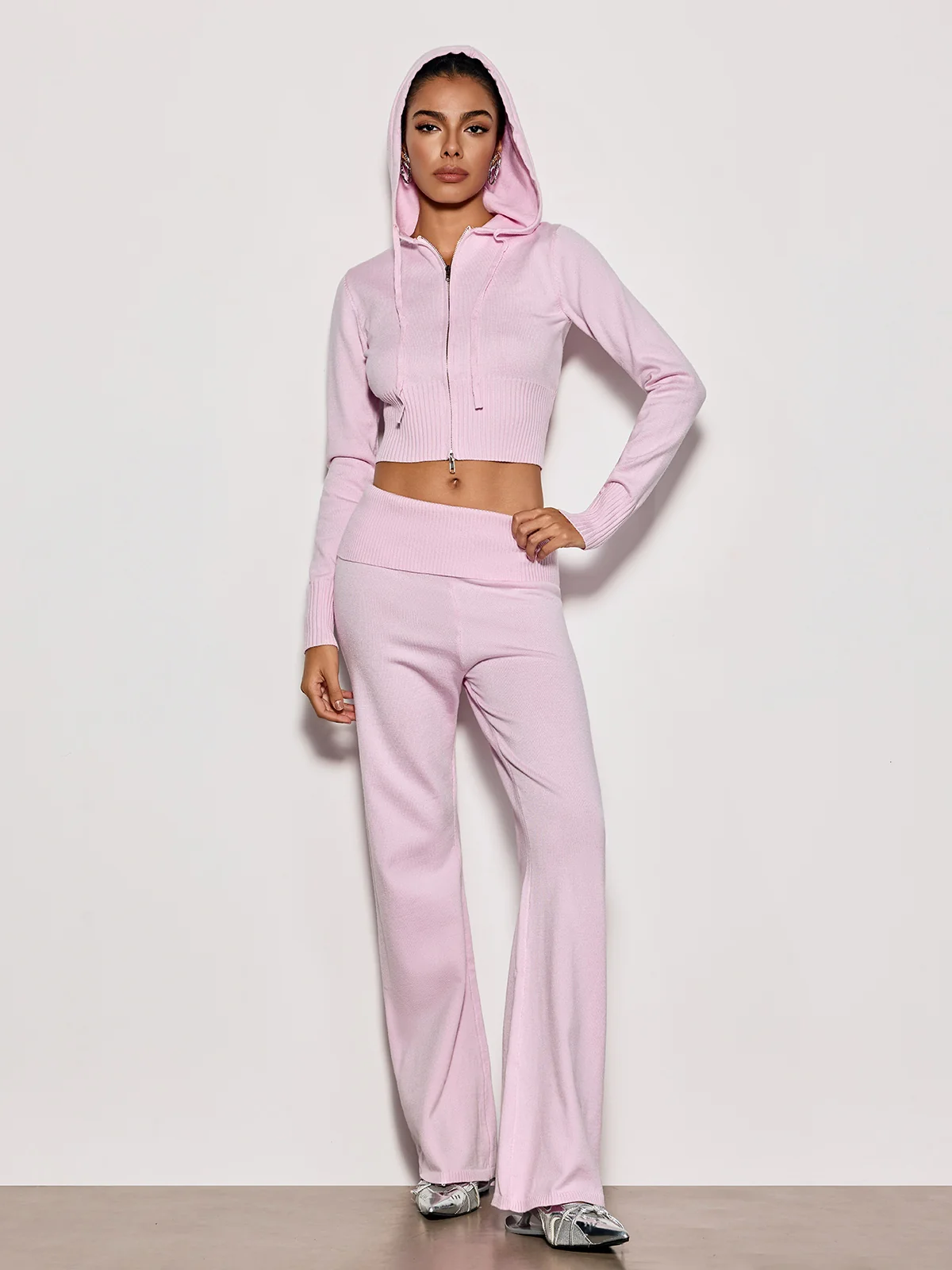 Cybille Hooded Knitted Pants Set - Image 2