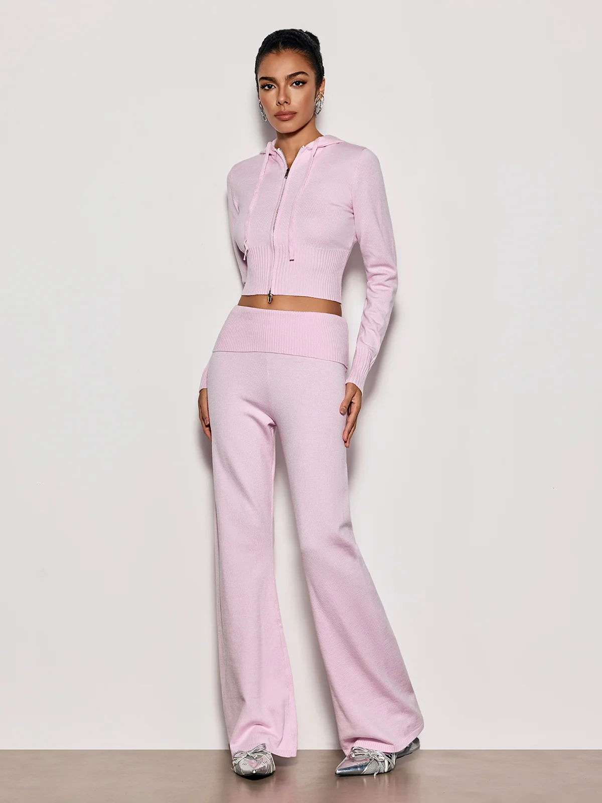 Cybille Hooded Knitted Pants Set - Image 4