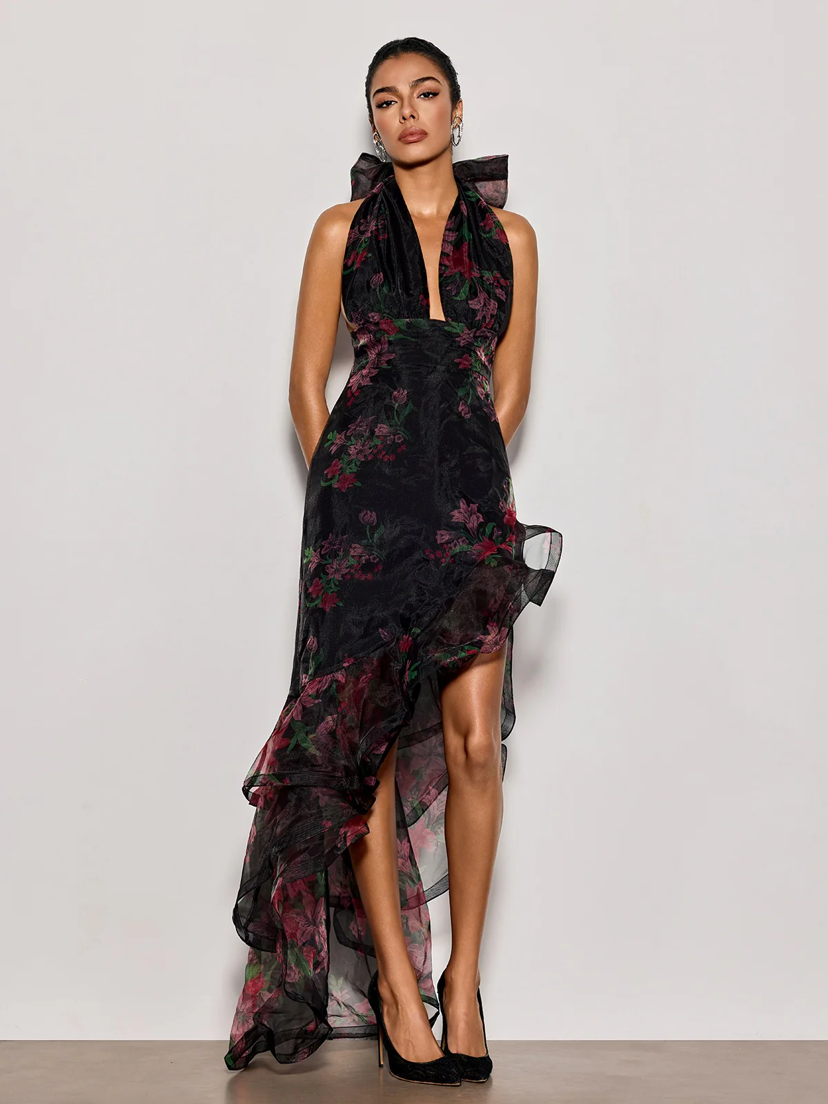Cynna Halterneck Floral Ruffle Maxi Dress - Image 2