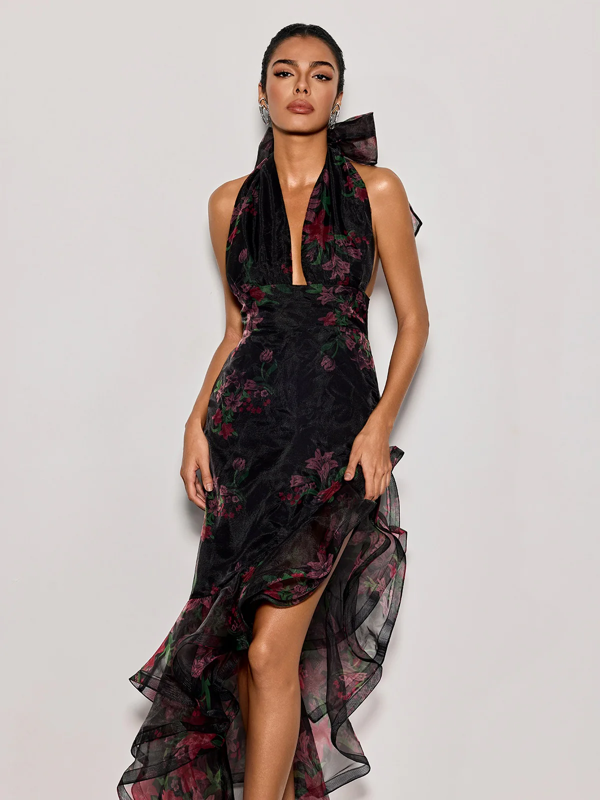 Cynna Halterneck Floral Ruffle Maxi Dress - Image 5