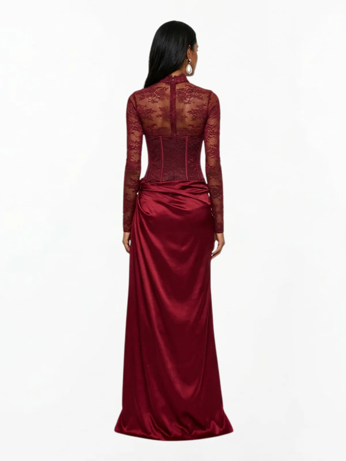 Cynosure High Neck Lace Maxi Dress In Red - Image 4