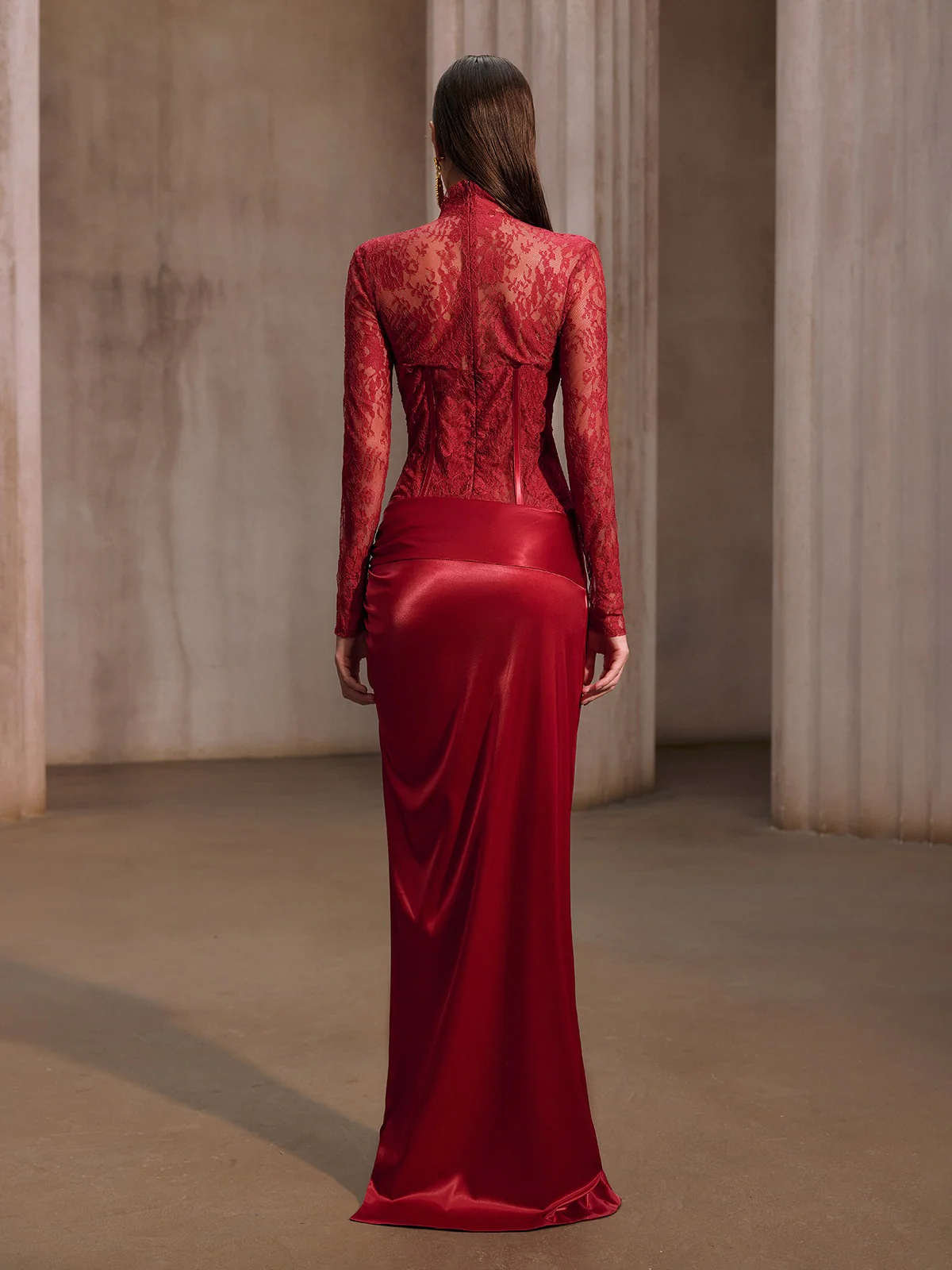 Cynosure High Neck Lace Maxi Dress In Red - Image 9