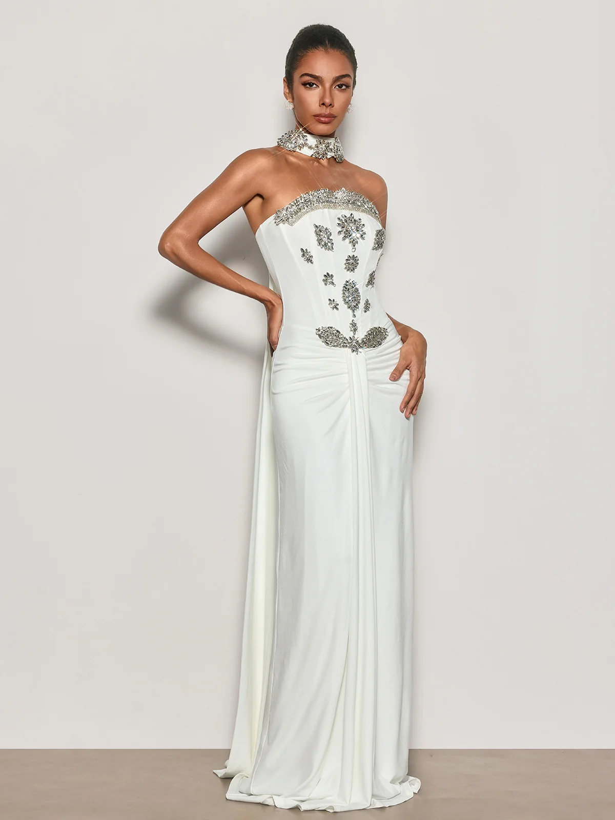 Cyrila Strapless Crystal Scarf Maxi Dress - Image 2