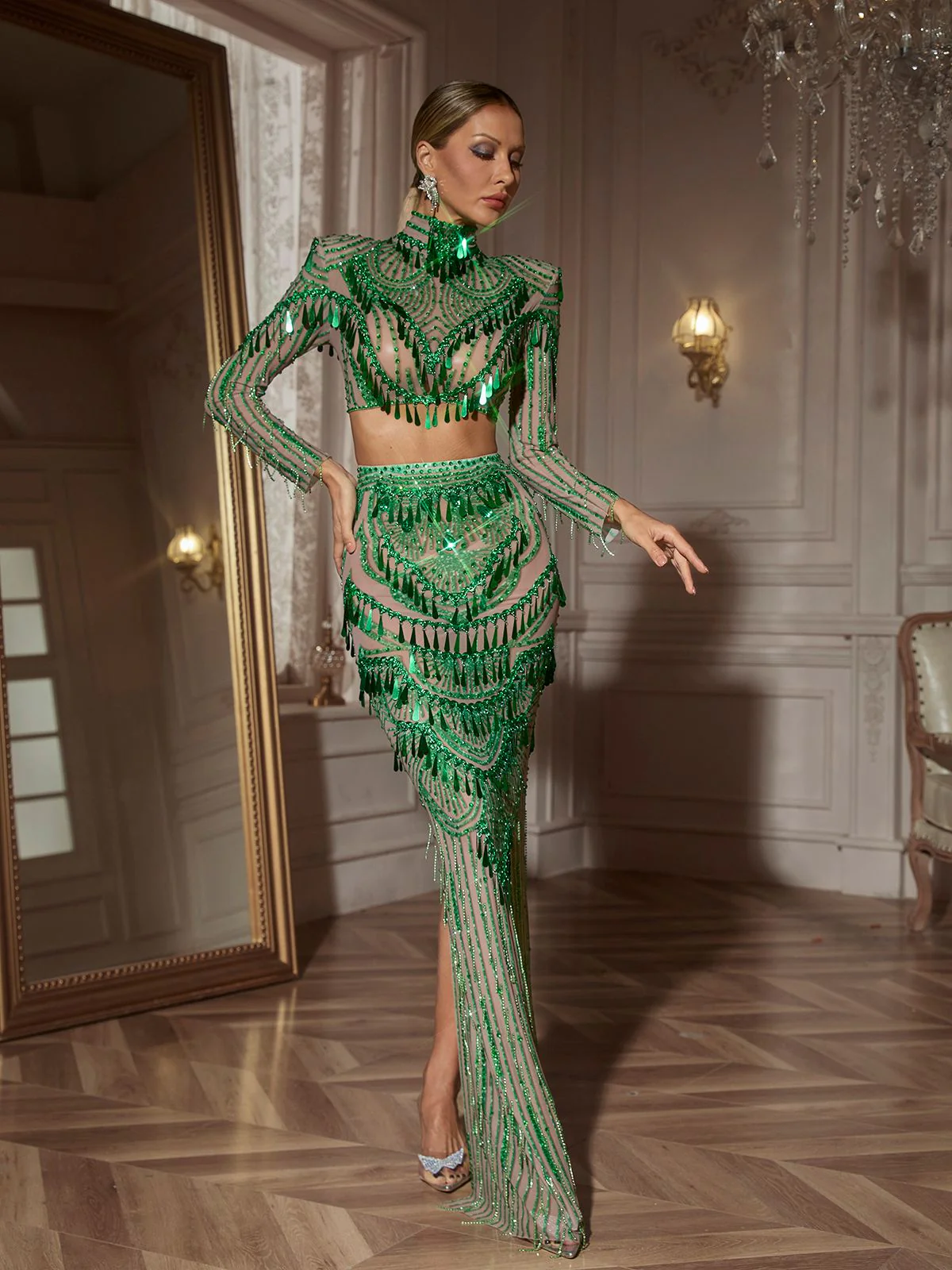 Cythina Long Sleeve Sequin Skirt Set - Image 5