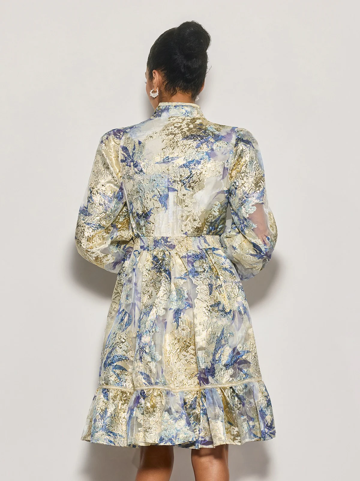 Czarina Balloon Sleeve Crystal Midi Dress - Image 6