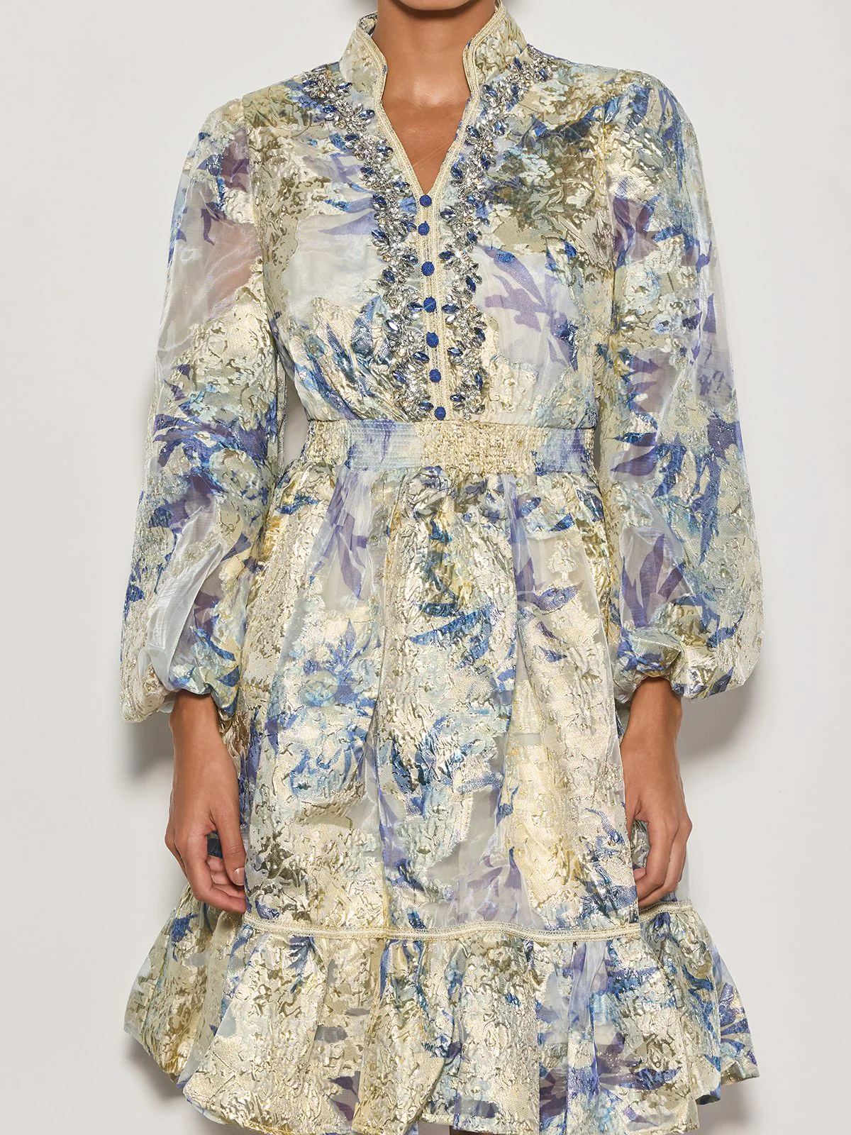 Czarina Balloon Sleeve Crystal Midi Dress - Image 7