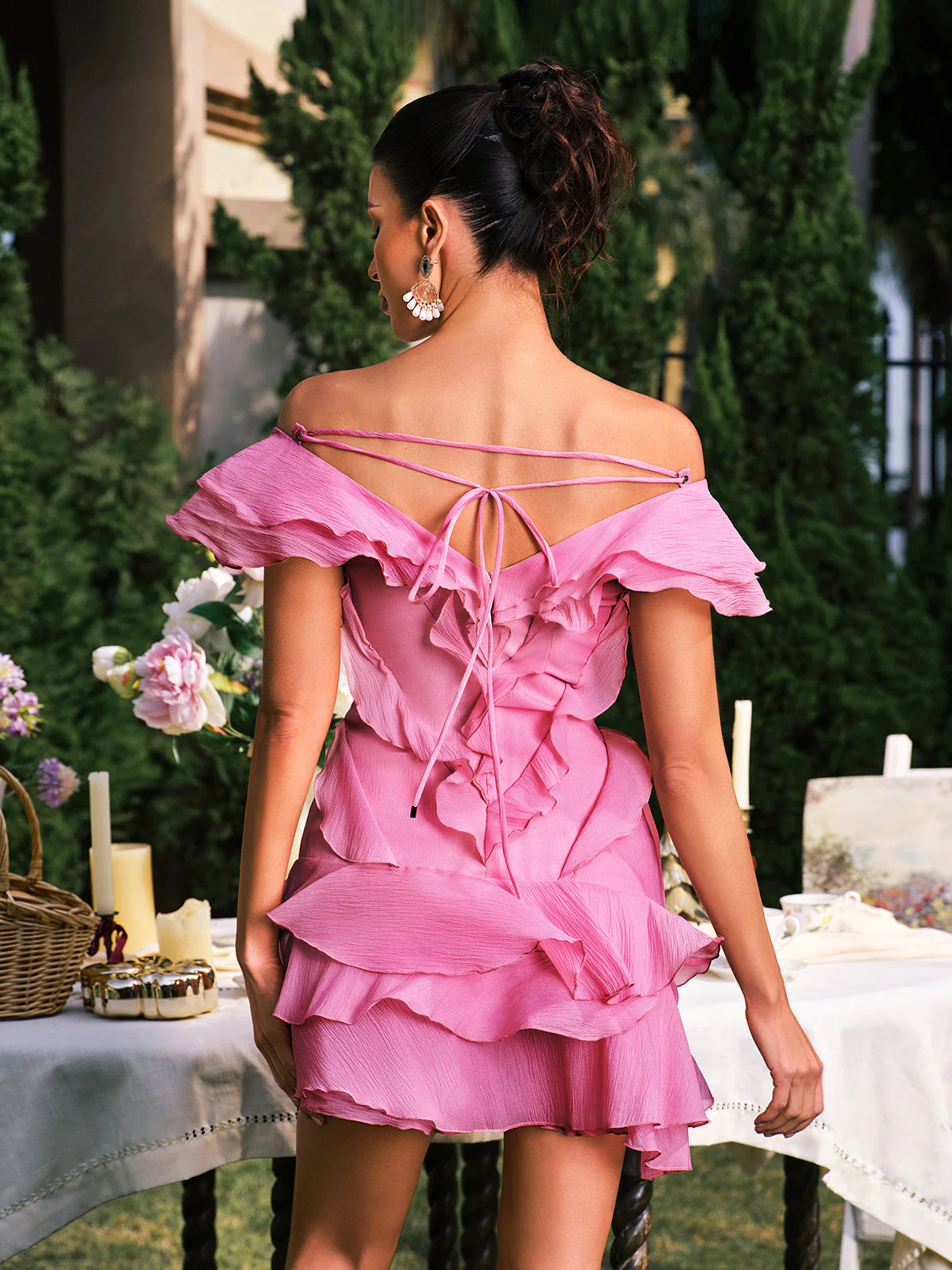 Dabney V Neck Ruffle Mini Dress In Pink - Image 6