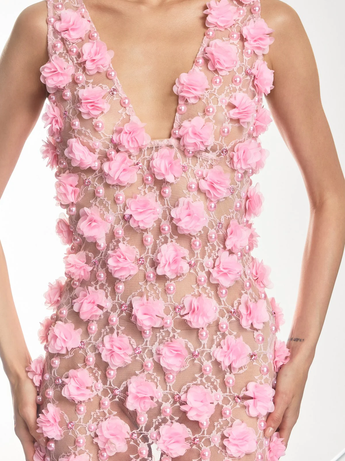 Dalal Sleeveless Flower Pearl Mini Dress - Image 7