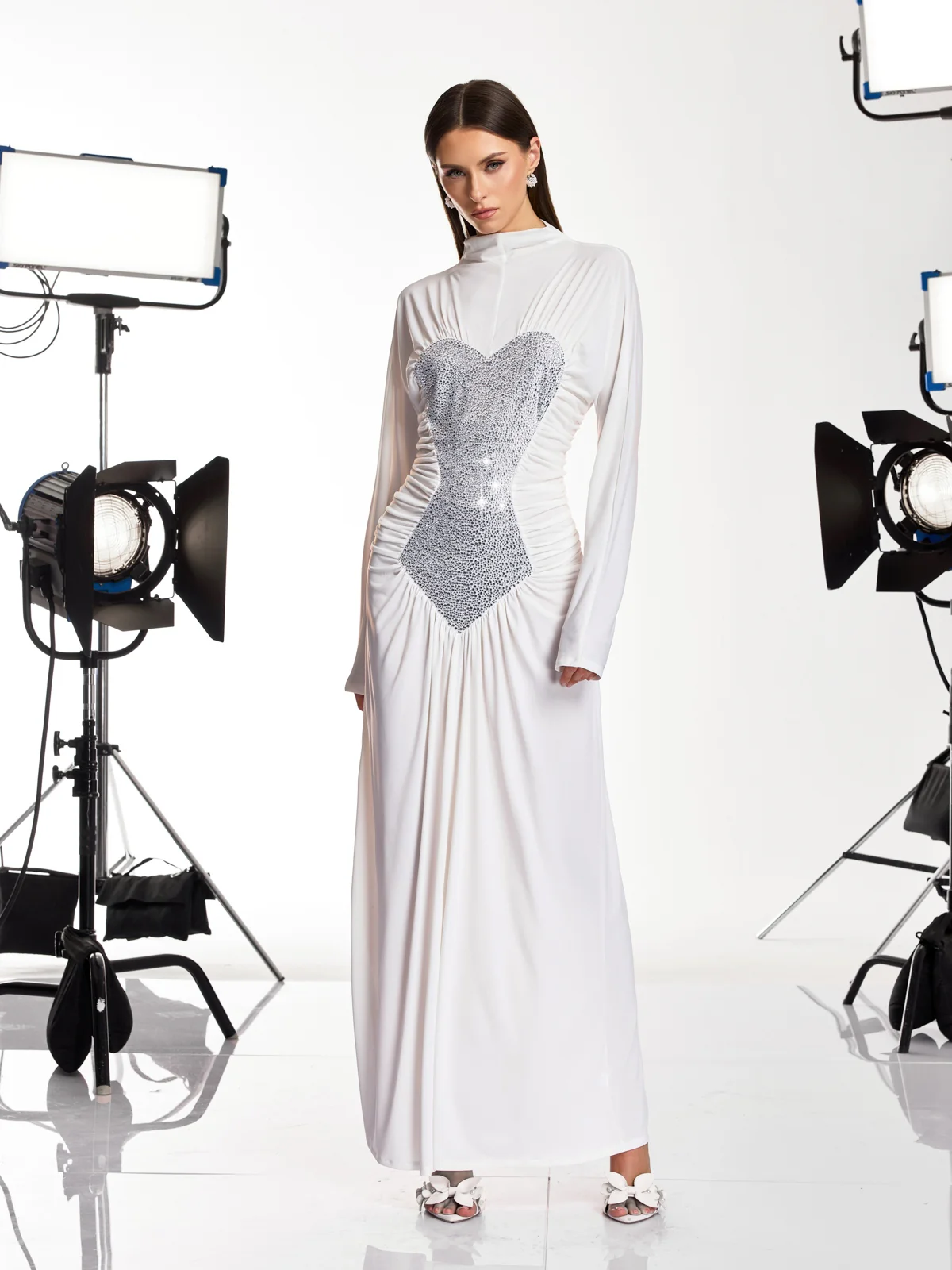 Damali Long Sleeve Heart Rhinestone Maxi Dress