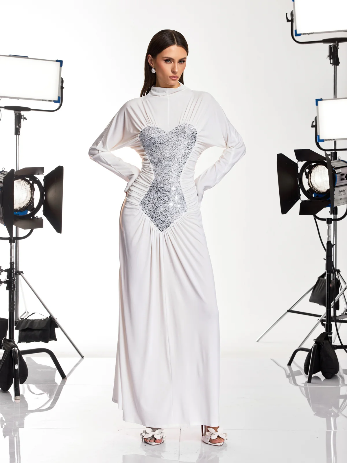 Damali Long Sleeve Heart Rhinestone Maxi Dress - Image 2