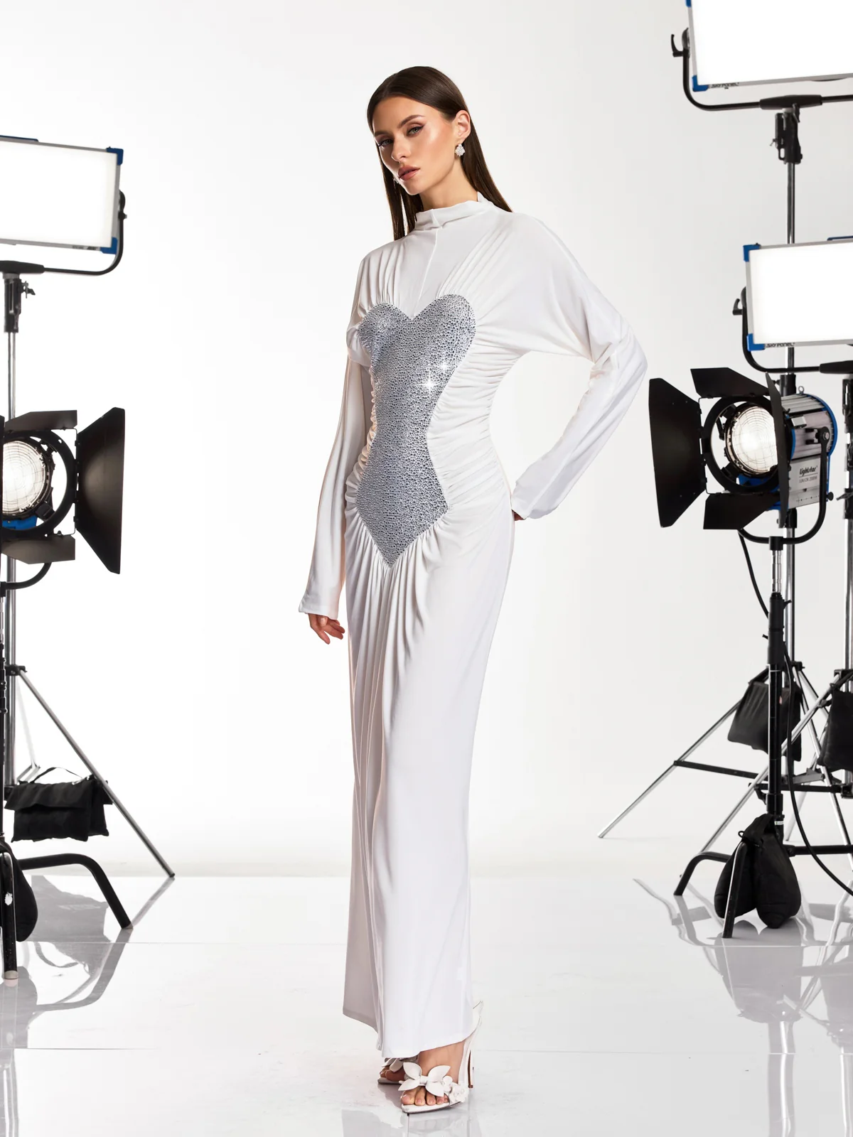 Damali Long Sleeve Heart Rhinestone Maxi Dress - Image 3