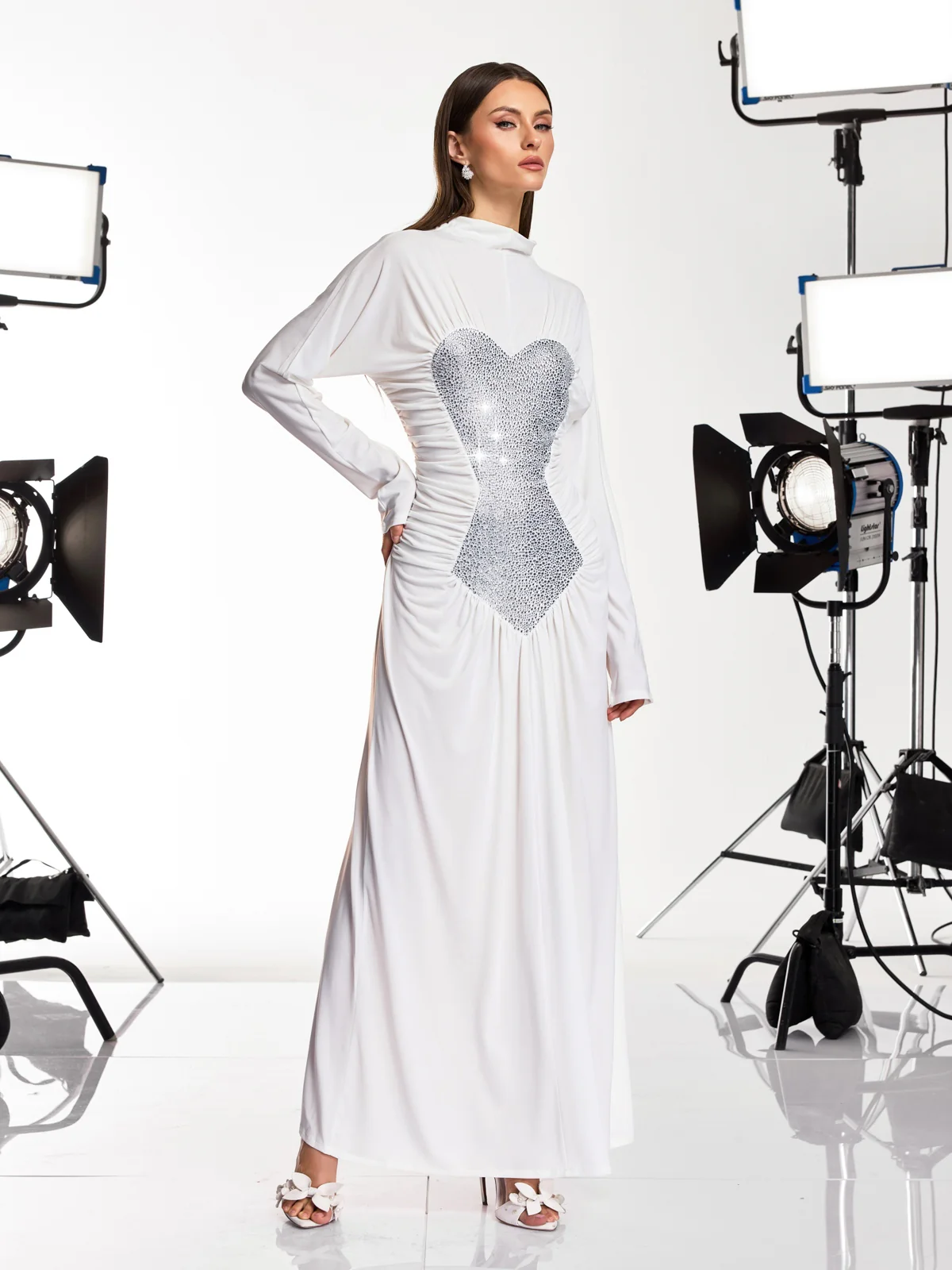Damali Long Sleeve Heart Rhinestone Maxi Dress - Image 4