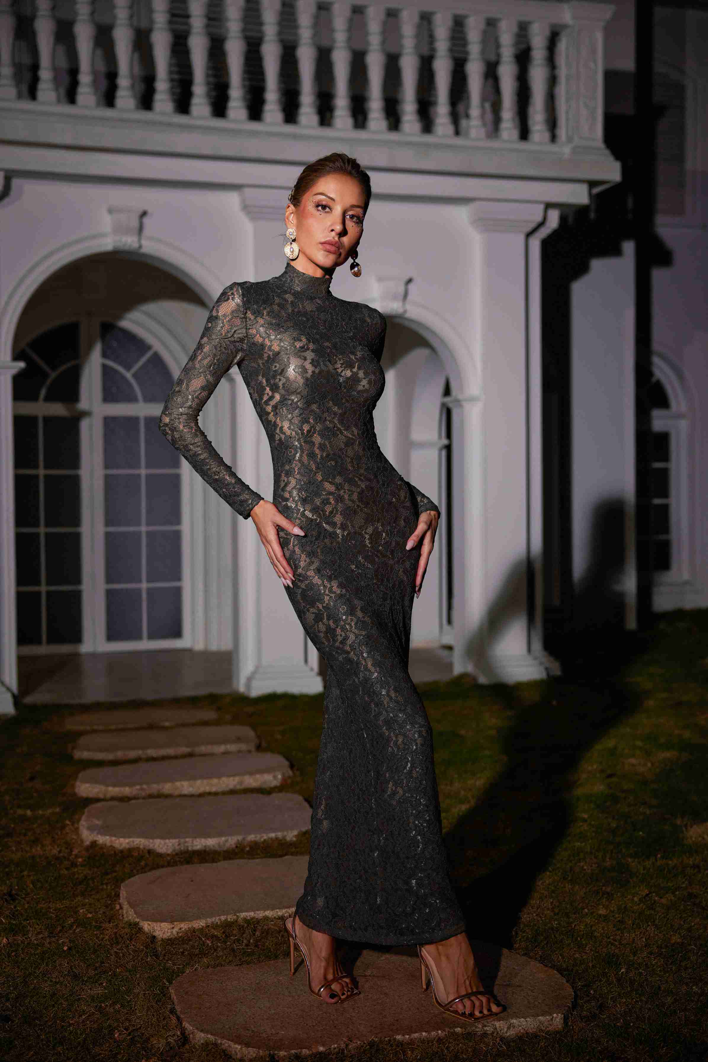 Damien Long Sleeve Lace Maxi Dress In Black - Image 3