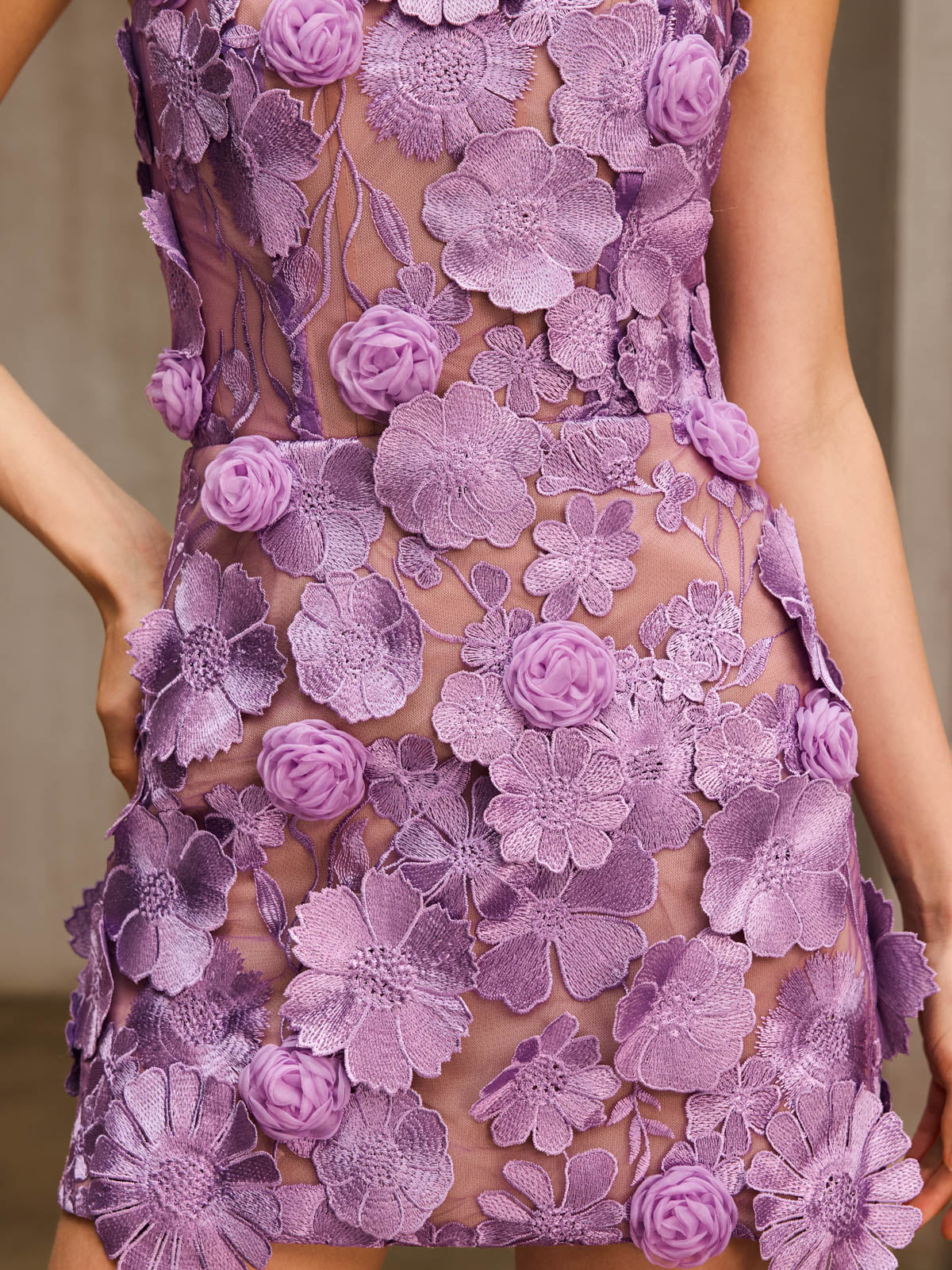 Danielle Strapless Flower Embroidered Mini Dress In Purple - Image 7